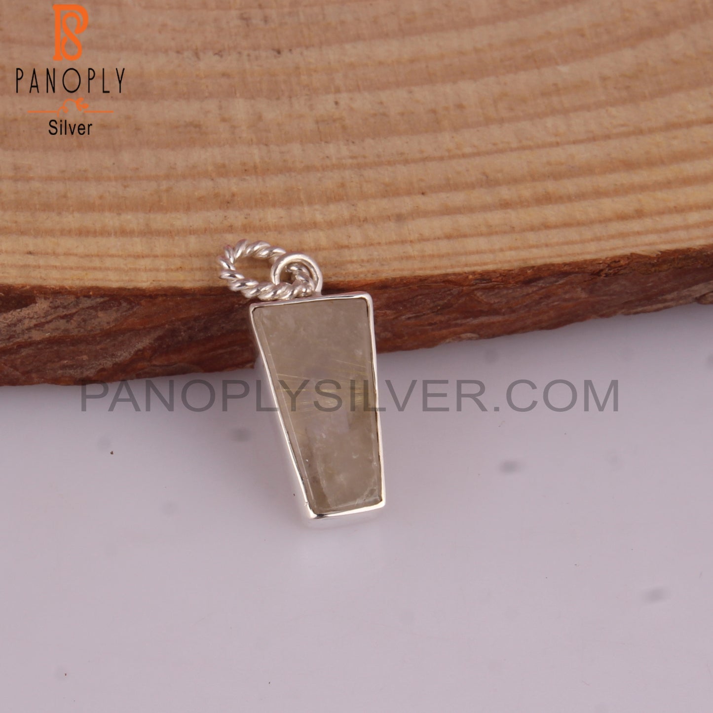Golden Rutile Taper Shape 925 Sterling Silver Pendant