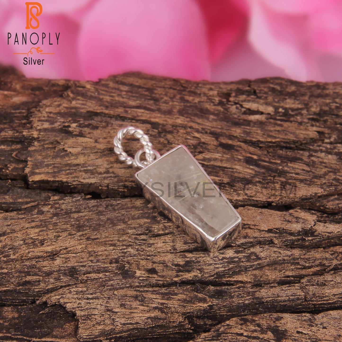 Golden Rutile Taper Shape 925 Sterling Silver Pendant