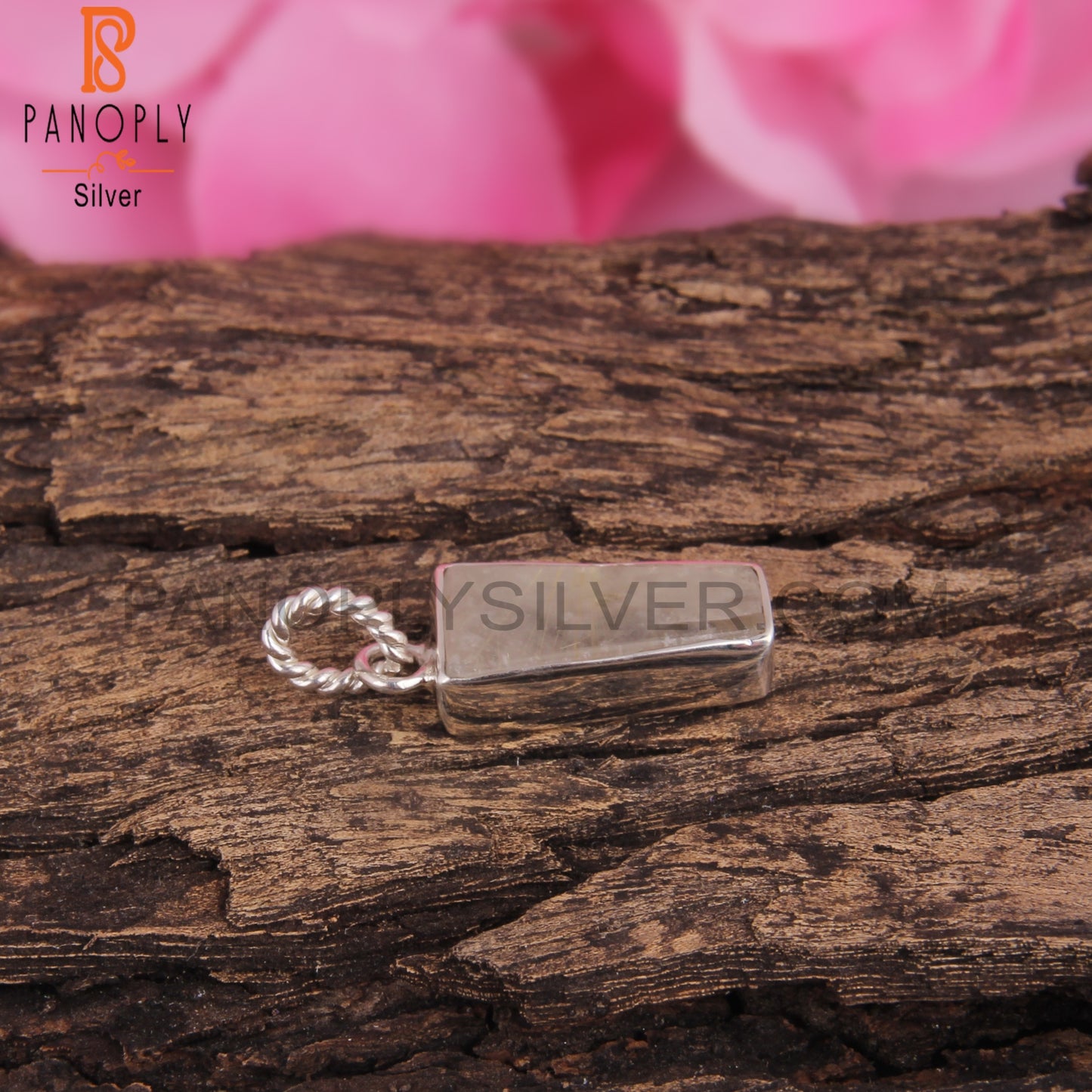 Golden Rutile Taper Shape 925 Sterling Silver Pendant