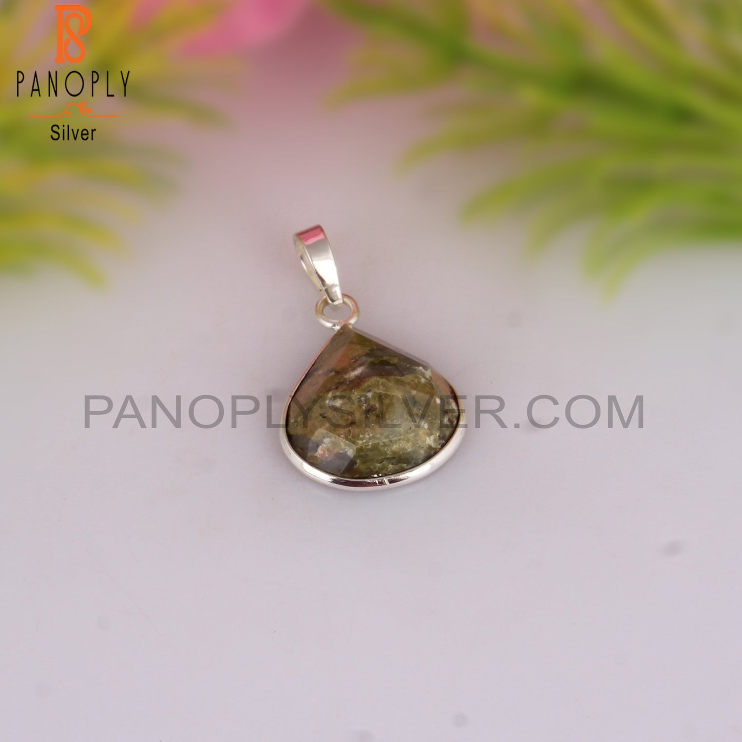 Unakite Heart Shape 925 Sterling Silver Pendant