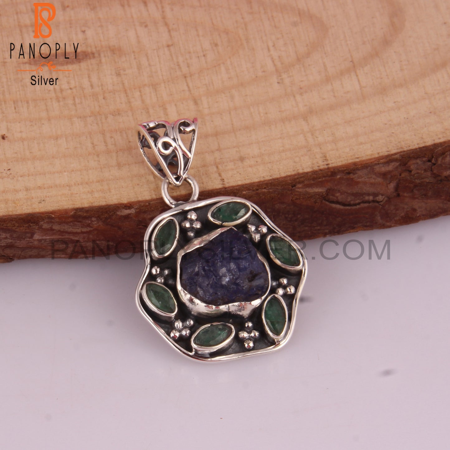 Emerald & Tanzanite 925 Sterling Silver Pendant