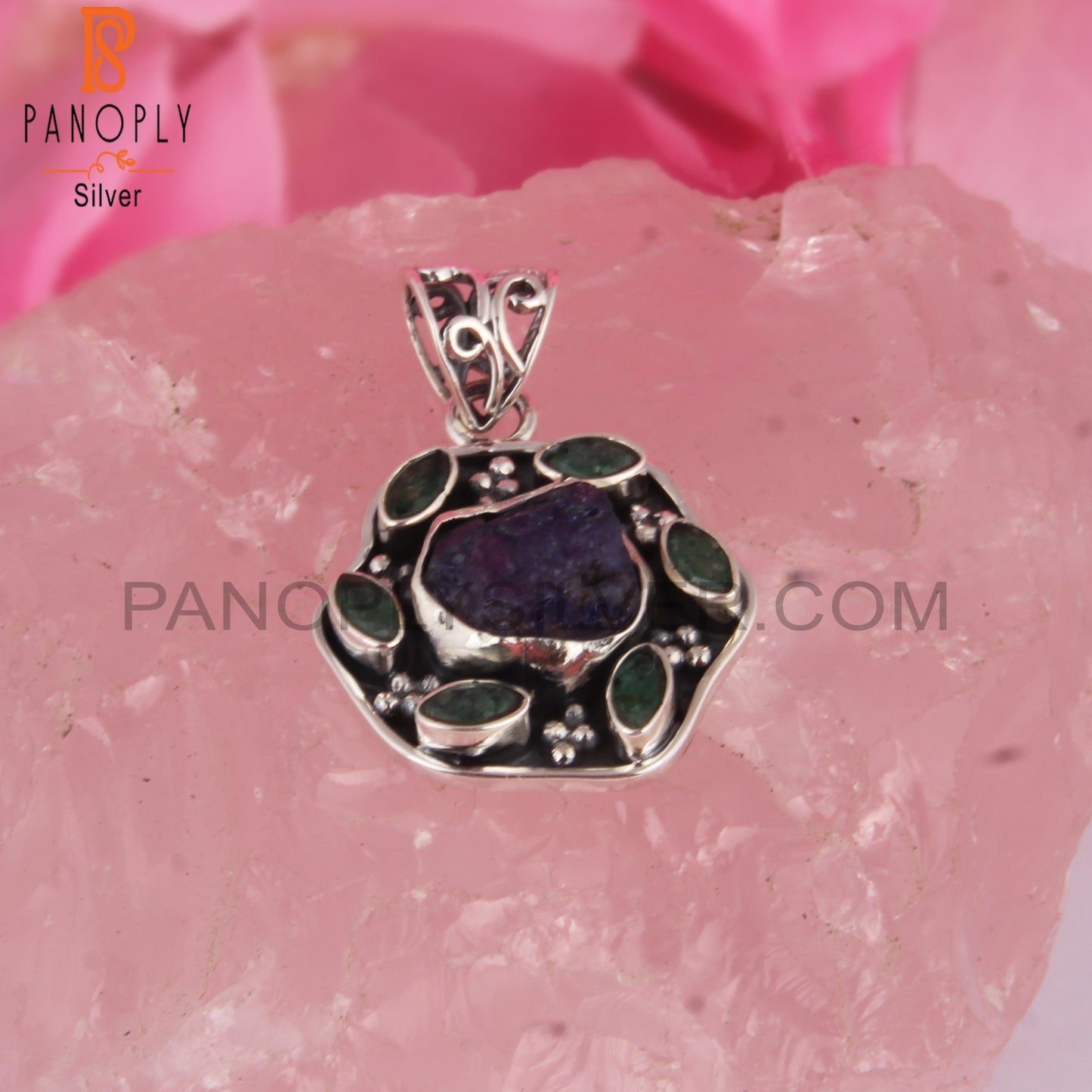 Emerald & Tanzanite 925 Sterling Silver Pendant