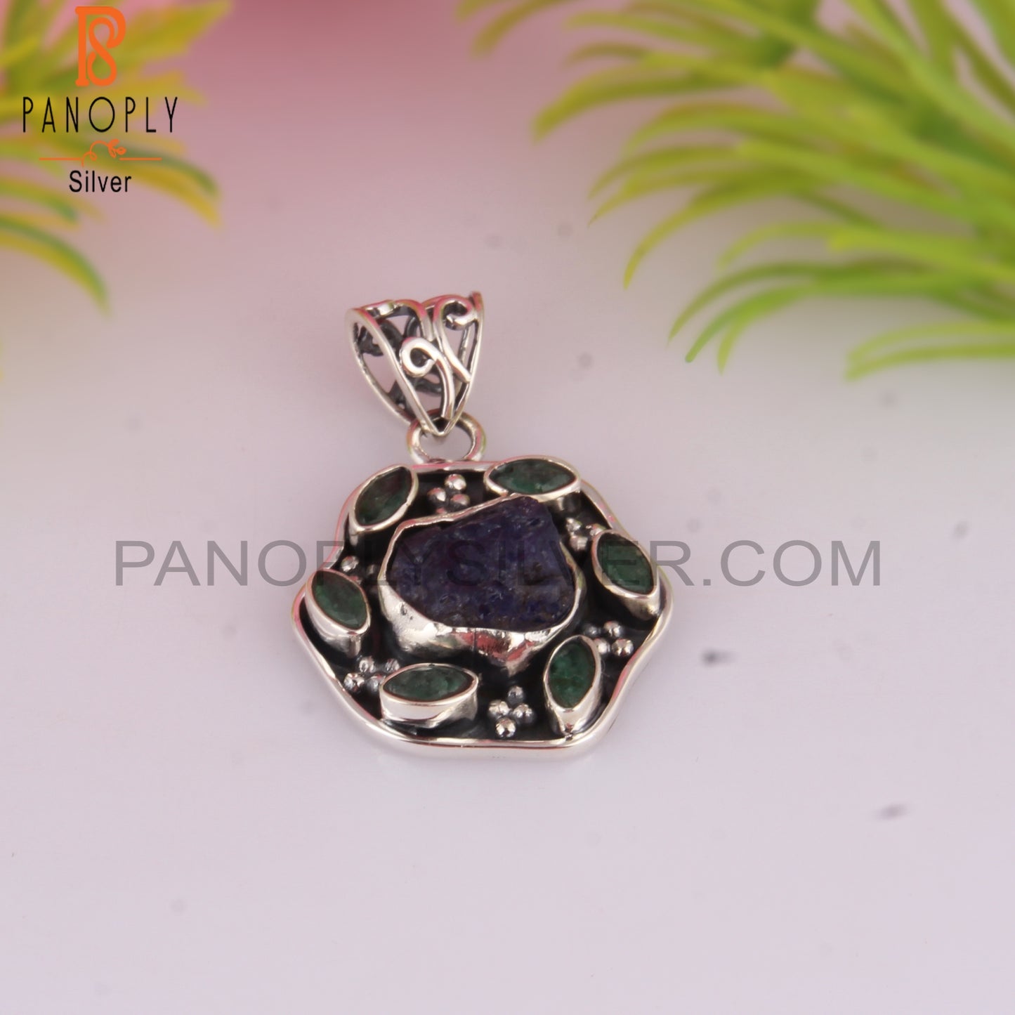Emerald & Tanzanite 925 Sterling Silver Pendant