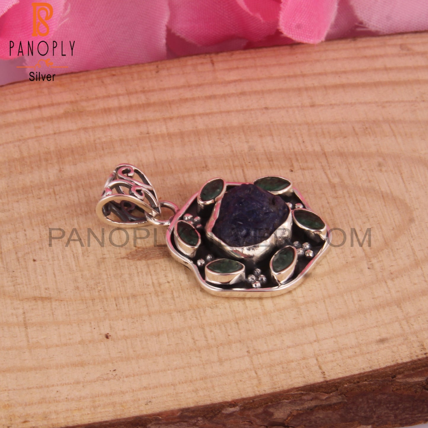 Emerald & Tanzanite 925 Sterling Silver Pendant