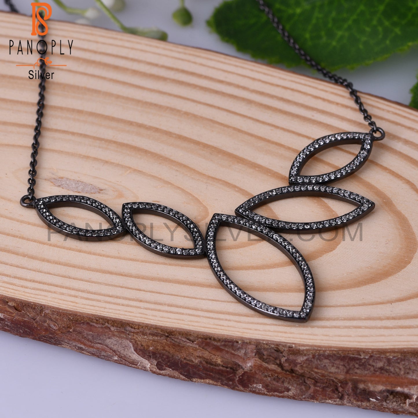 Cubic Zirconia 925 Sterling Silver Black Pendant Necklace