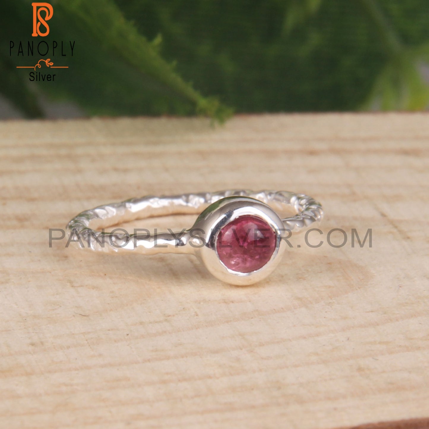 Texture Band Tourmaline Pink 925 Sterling Silver Ring