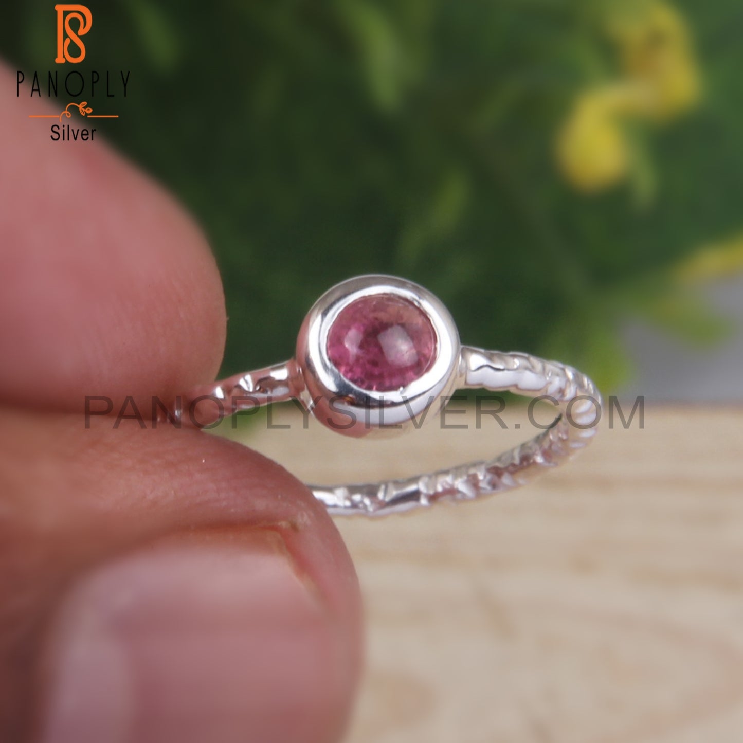 Texture Band Tourmaline Pink 925 Sterling Silver Ring