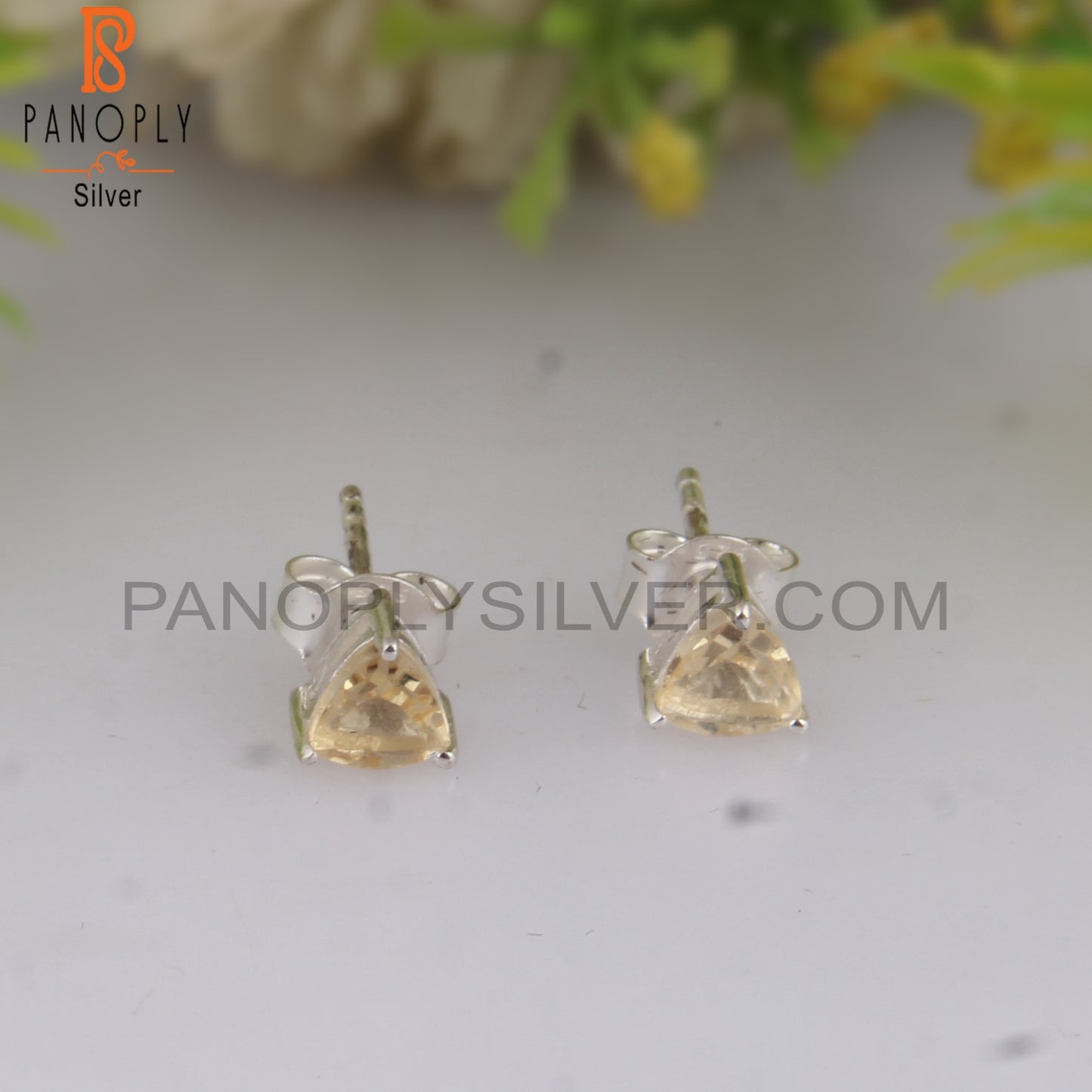 Citrine Trillion Shape 925 Sterling Silver Studs Earrings