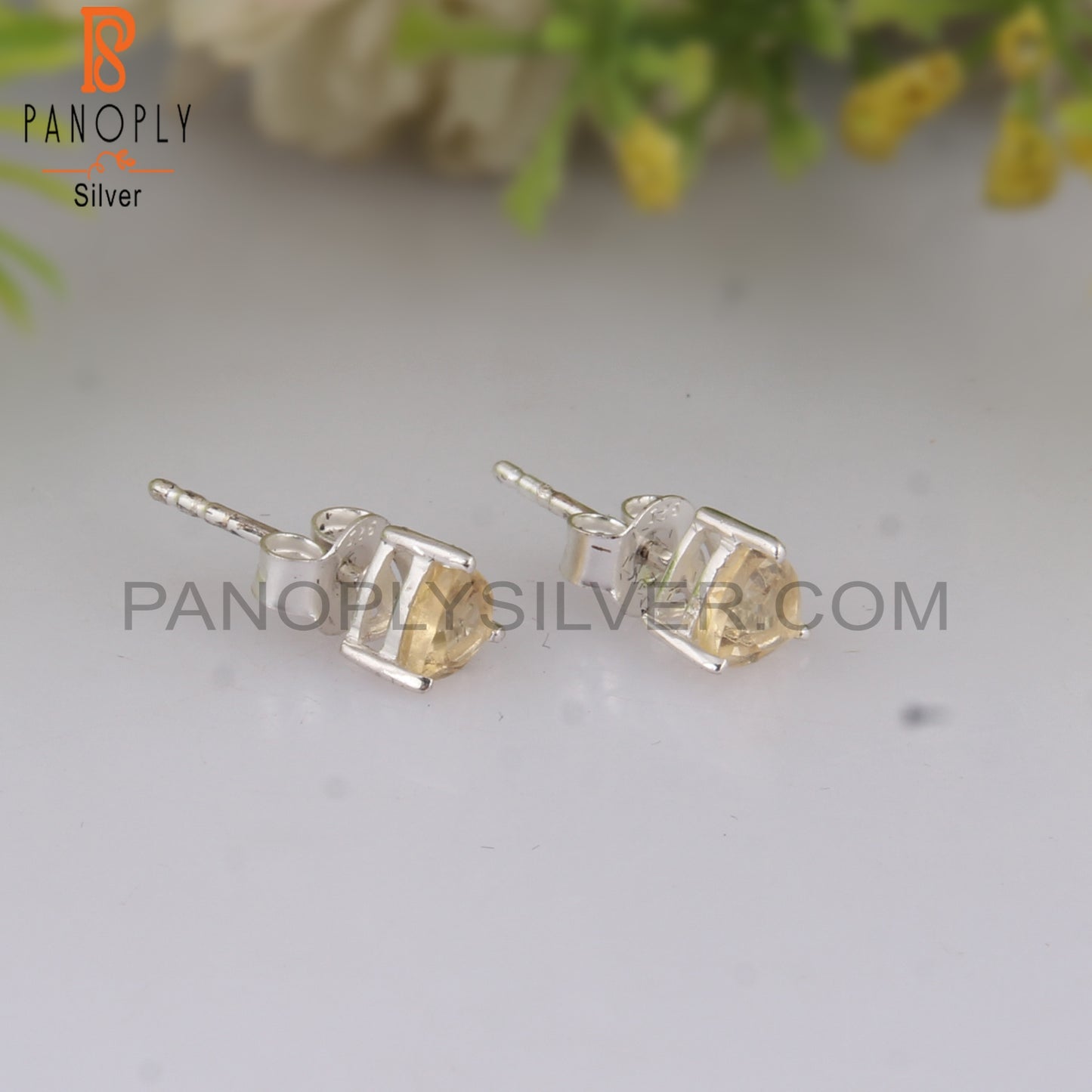 Citrine Trillion Shape 925 Sterling Silver Studs Earrings