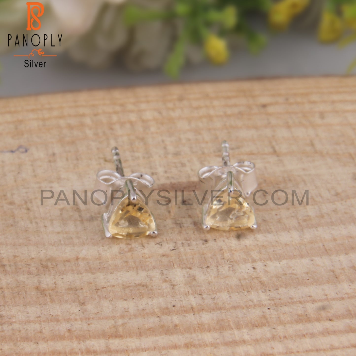 Citrine Trillion Shape 925 Sterling Silver Studs Earrings