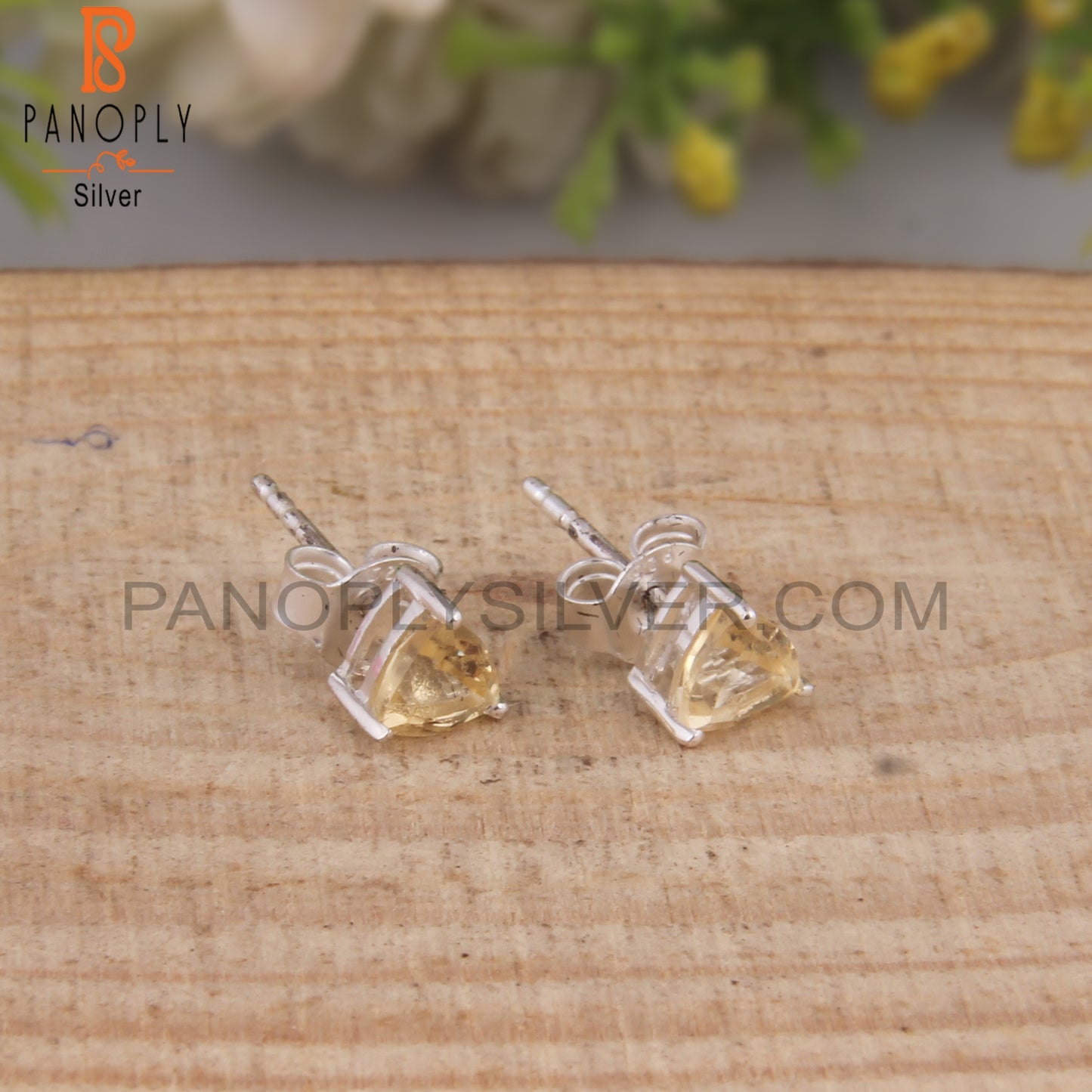 Citrine Trillion Shape 925 Sterling Silver Studs Earrings