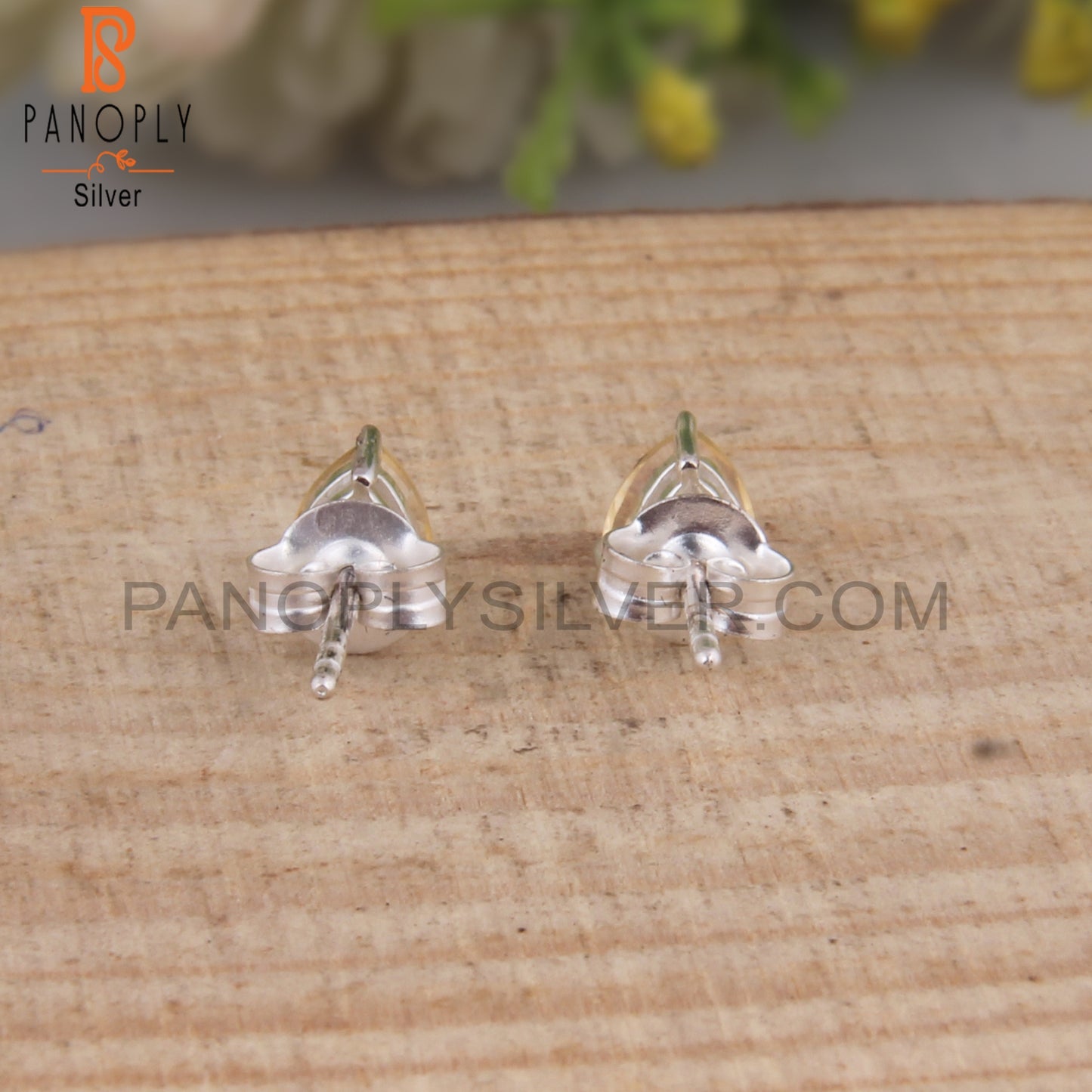 Citrine Trillion Shape 925 Sterling Silver Studs Earrings