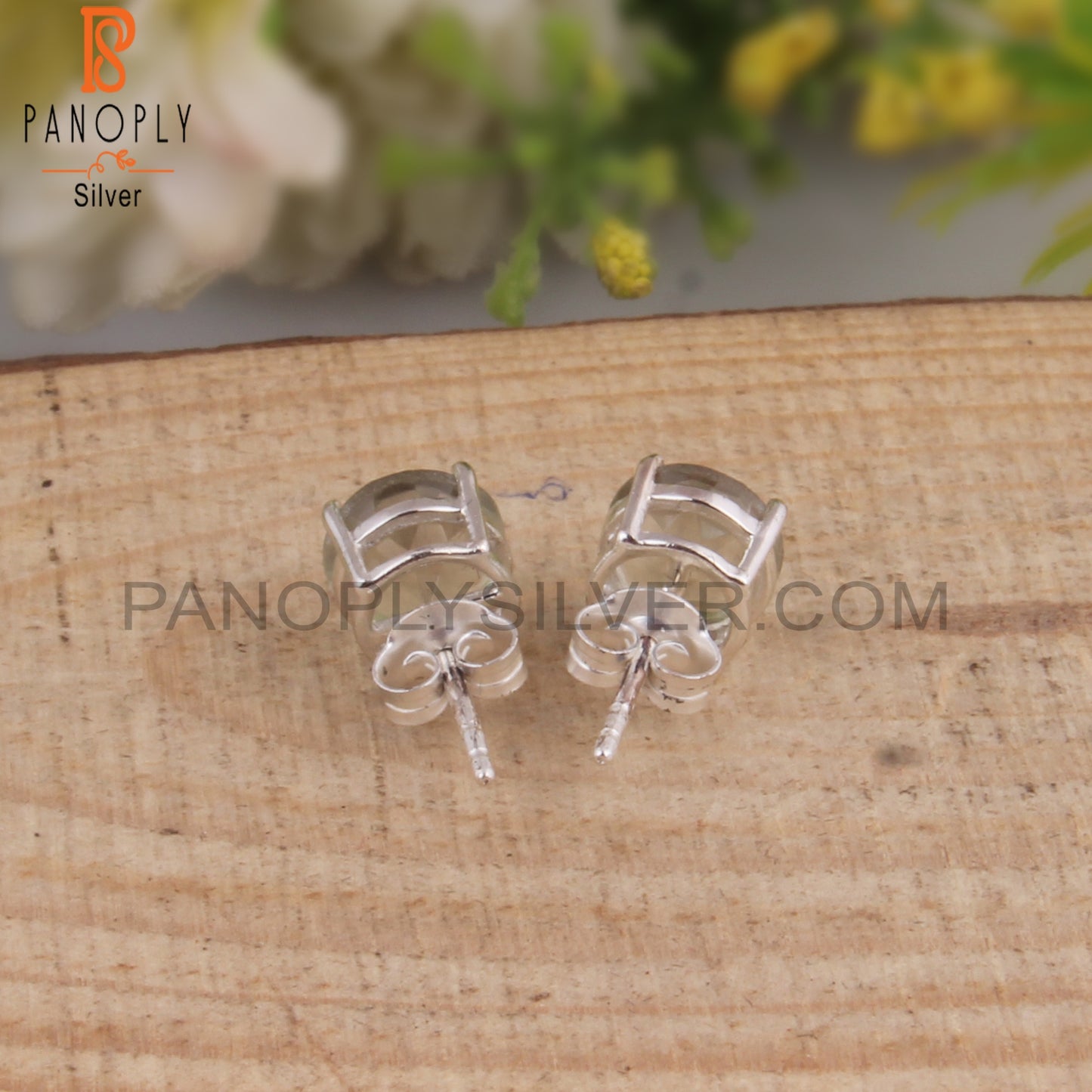 Green Amethyst Round Shape 925 Sterling Silver Stud Earrings