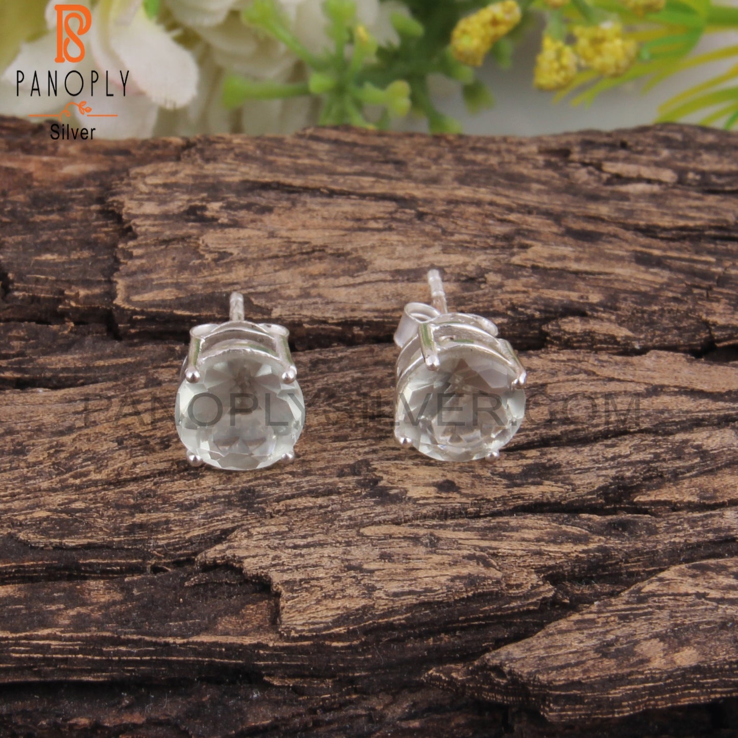 Green Amethyst Round Shape 925 Sterling Silver Stud Earrings