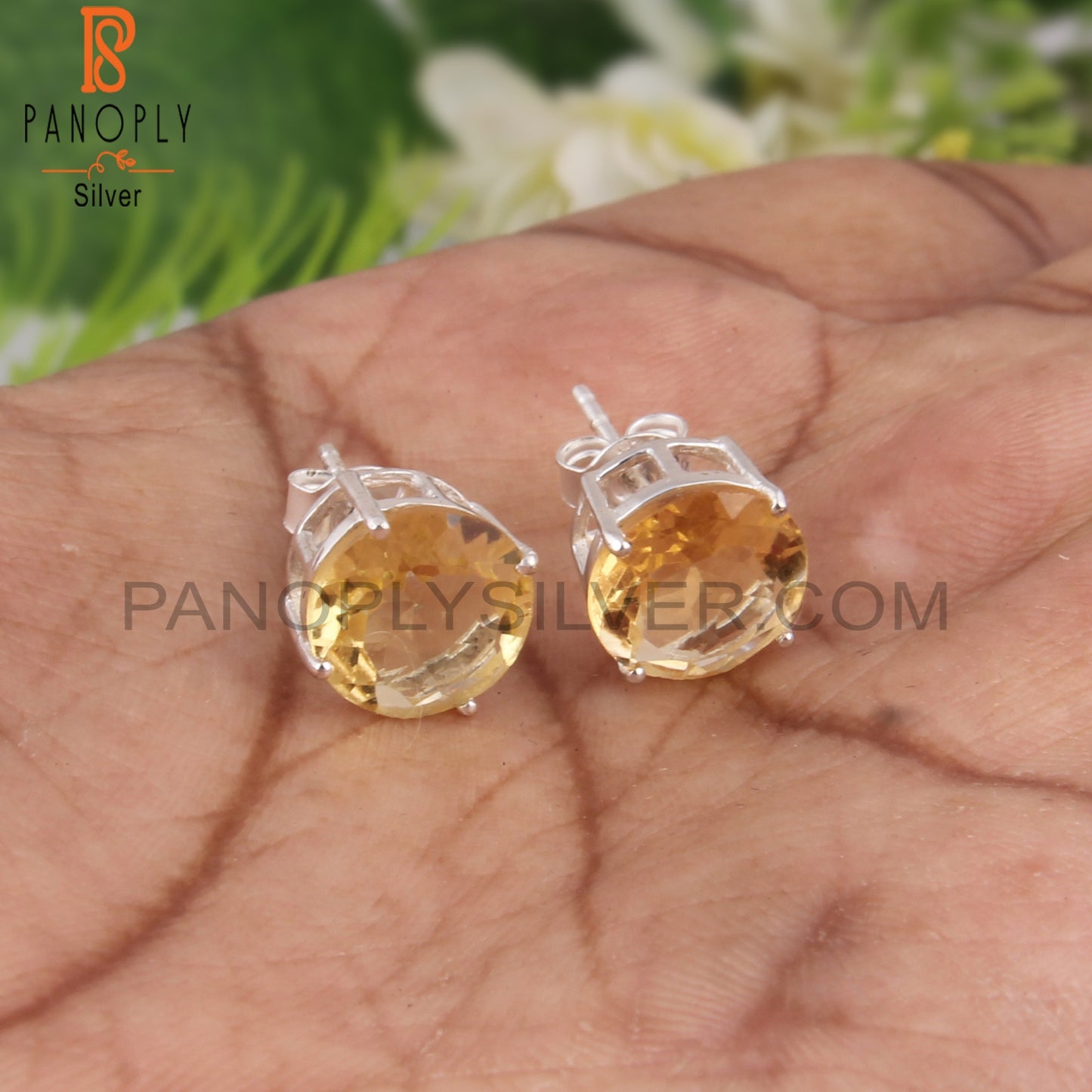 Citrine Round Shape 925 Sterling Silver Earrings