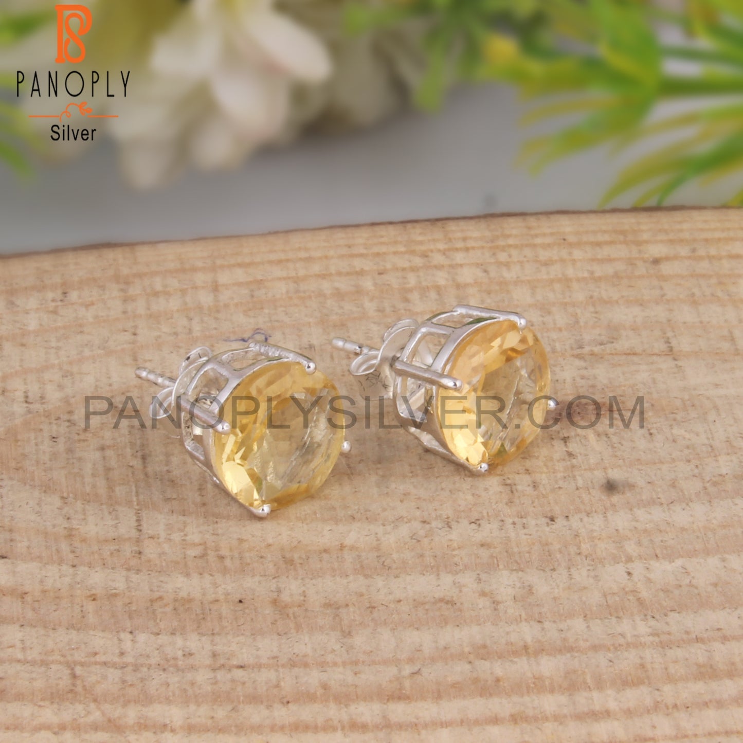Citrine Round Shape 925 Sterling Silver Earrings