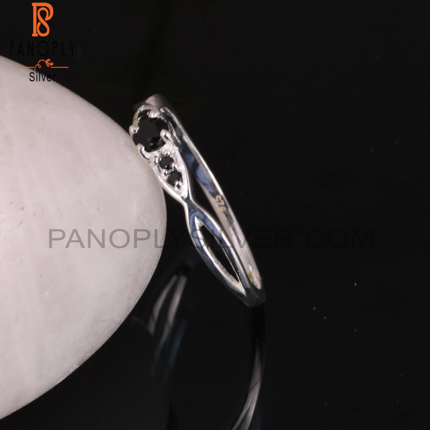 Black Onyx & Black Spinel Round 925 Sterling Silver Ring