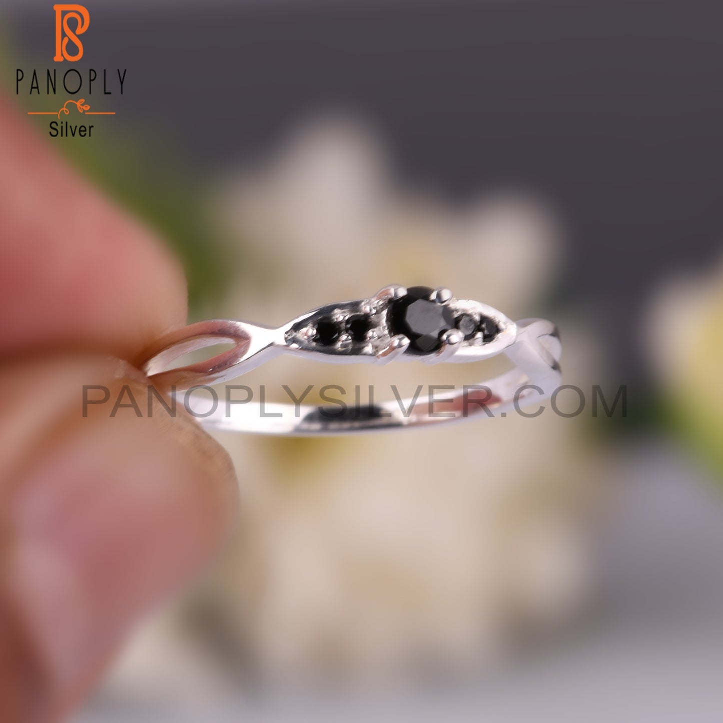 Black Onyx & Black Spinel Round 925 Sterling Silver Ring