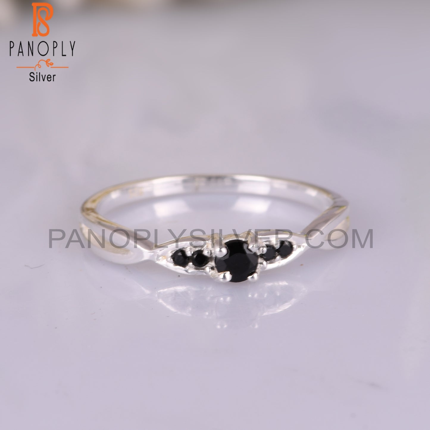 Black Onyx & Black Spinel Round 925 Sterling Silver Ring