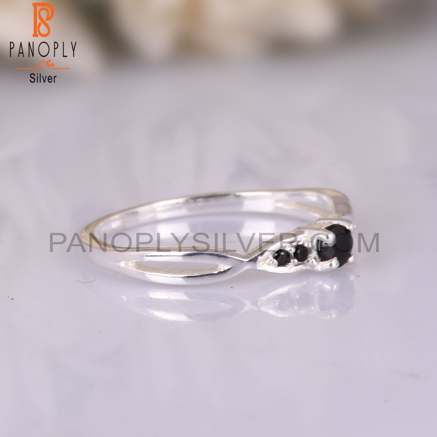 Black Onyx & Black Spinel Round 925 Sterling Silver Ring