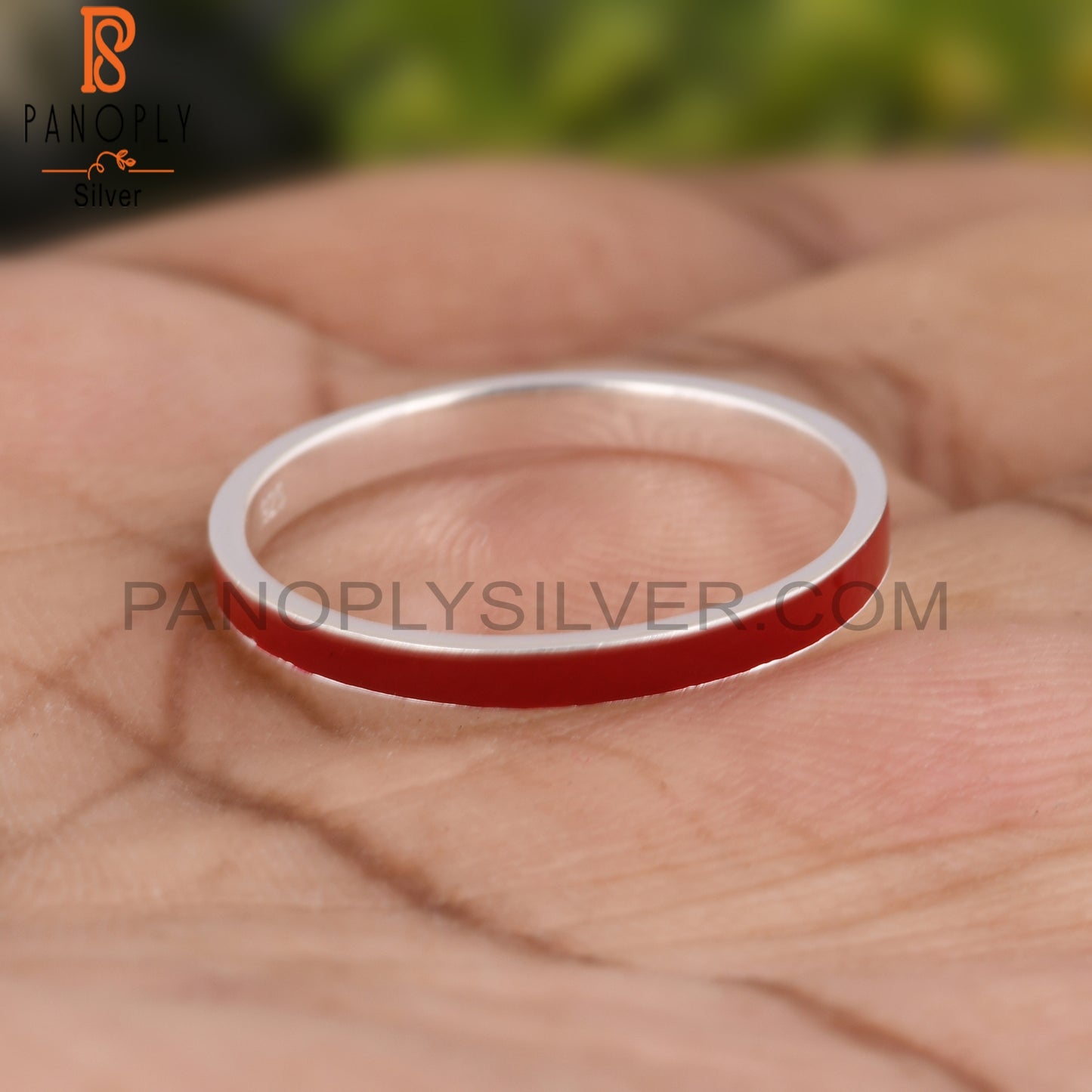 Red Enamel 925 Sterling Silver Wedding Ring