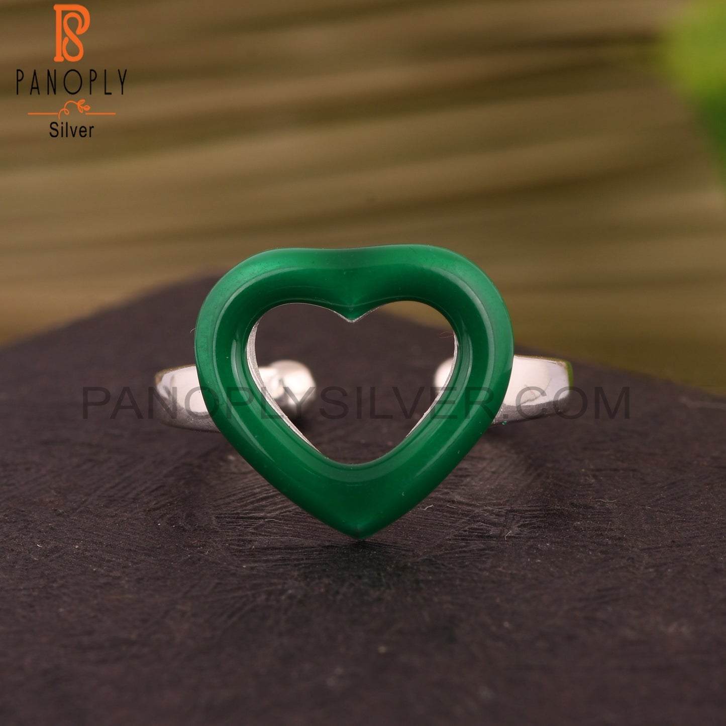 Green Heart 925 Sterling Silver Adjustable Ring