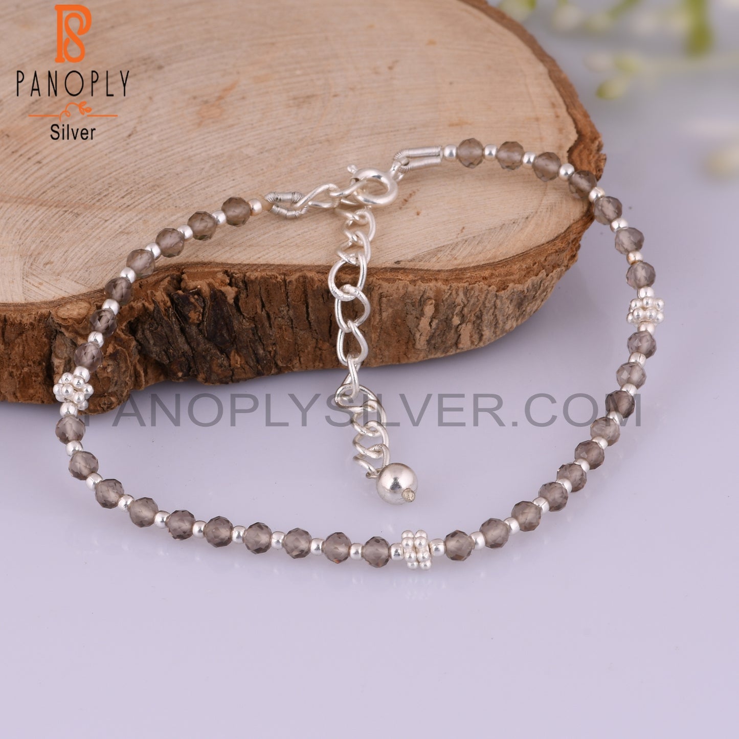 Smoky Round Shape 925 Sterling Silver Bracelet