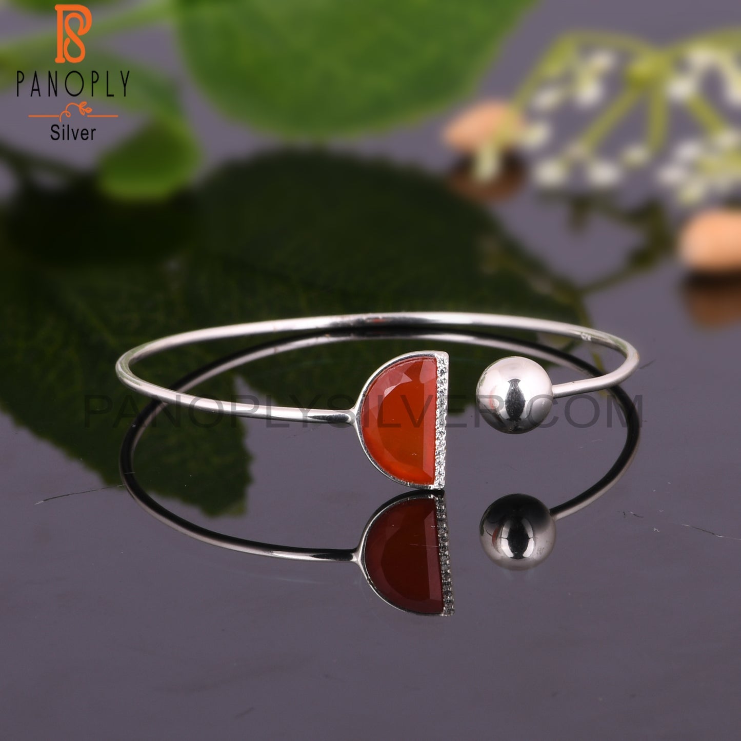 Red Onyx & Cubic Zirconia 925 Sterling Silver Bangle