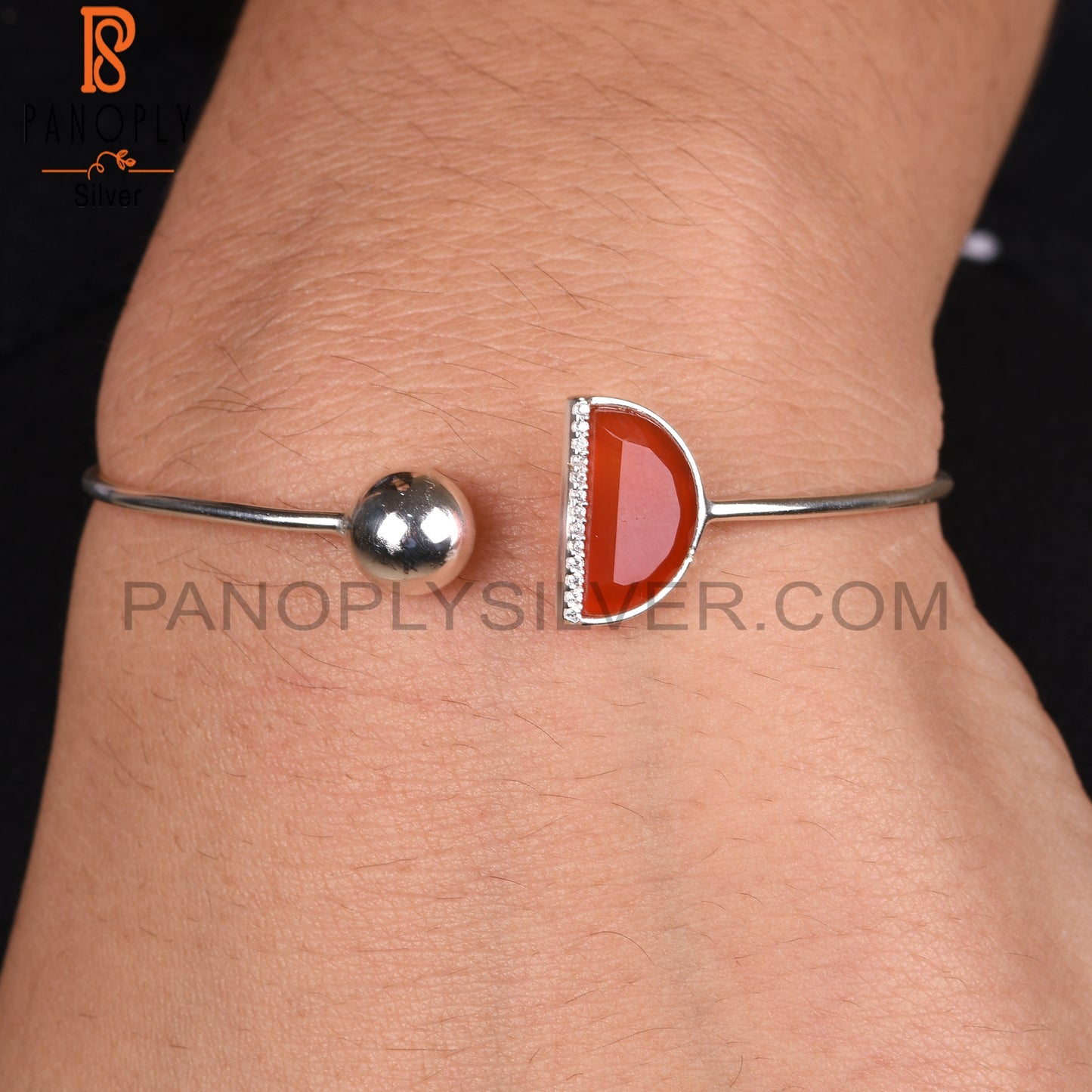 Red Onyx & Cubic Zirconia 925 Sterling Silver Bangle