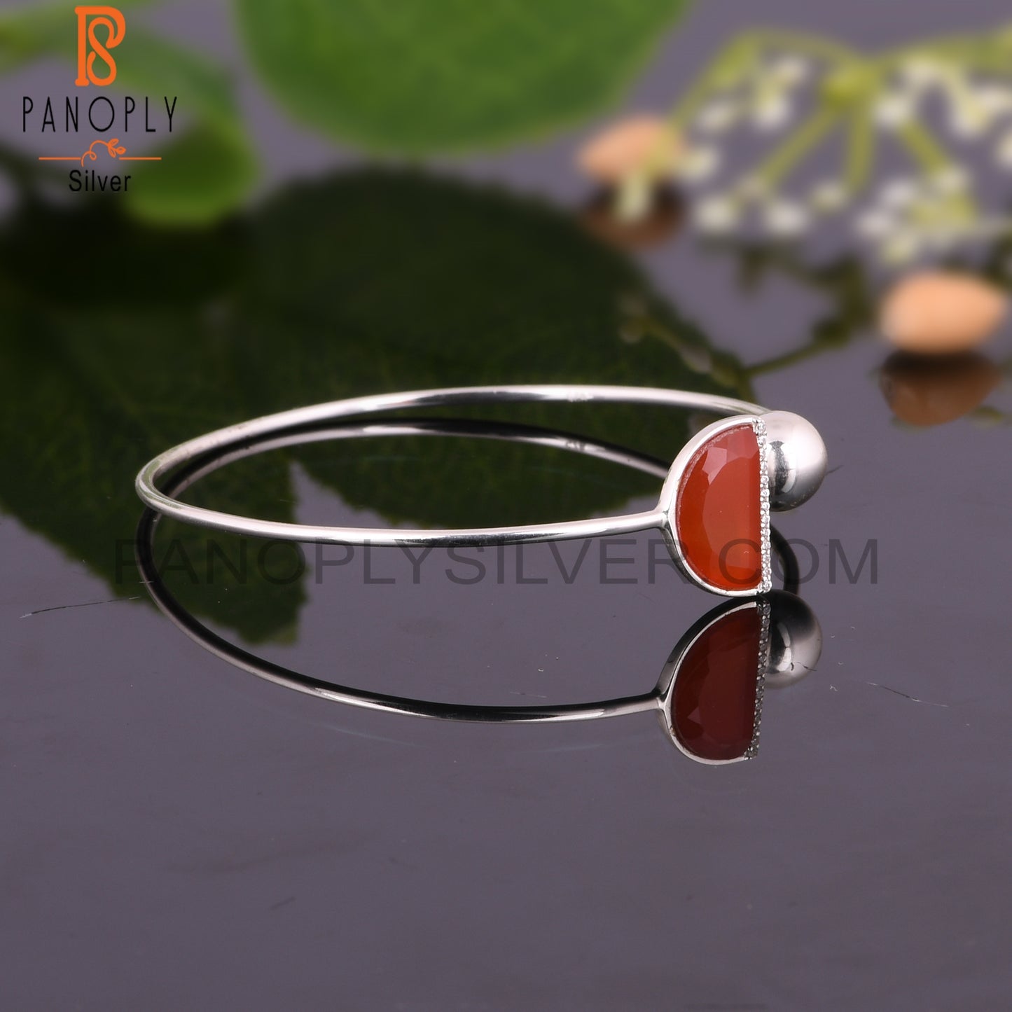 Red Onyx & Cubic Zirconia 925 Sterling Silver Bangle