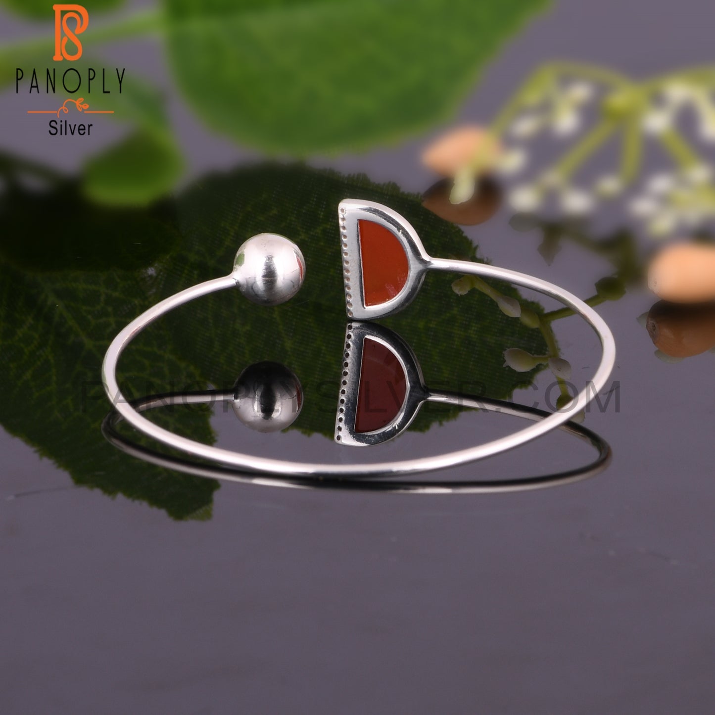 Red Onyx & Cubic Zirconia 925 Sterling Silver Bangle