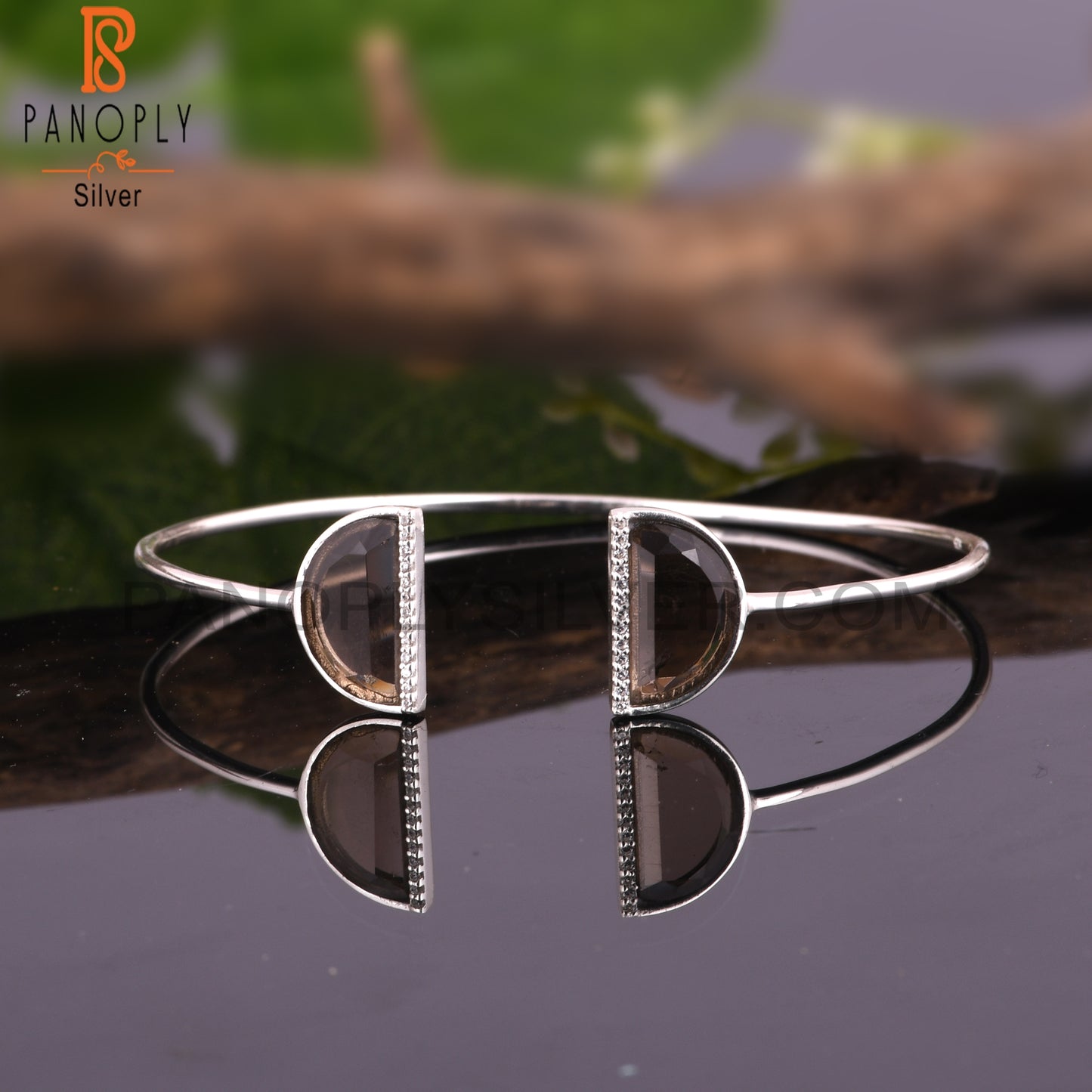 Cubic Zirconia & Smoky Topaz 925 Sterling Silver Bangle
