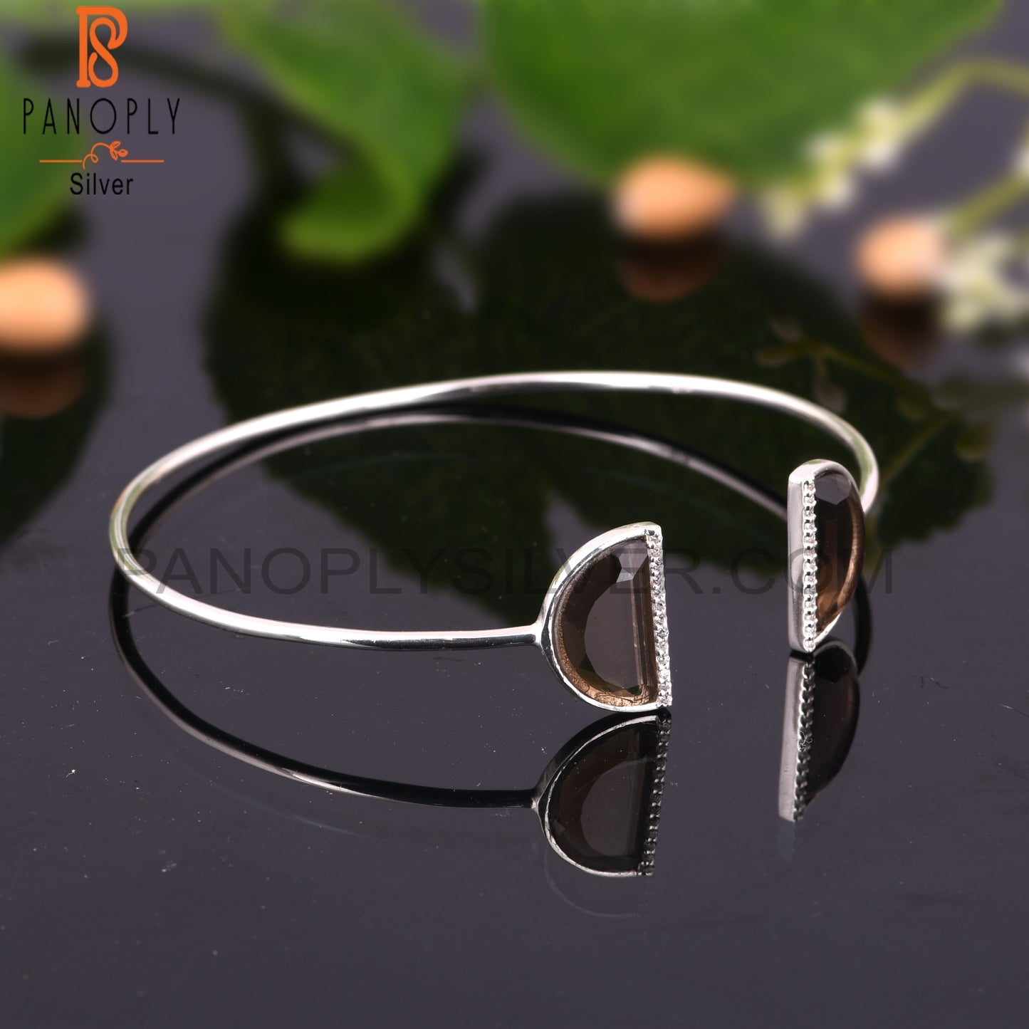 Cubic Zirconia & Smoky Topaz 925 Sterling Silver Bangle