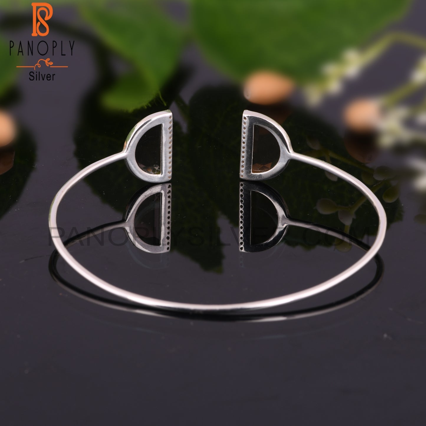 Cubic Zirconia & Smoky Topaz 925 Sterling Silver Bangle