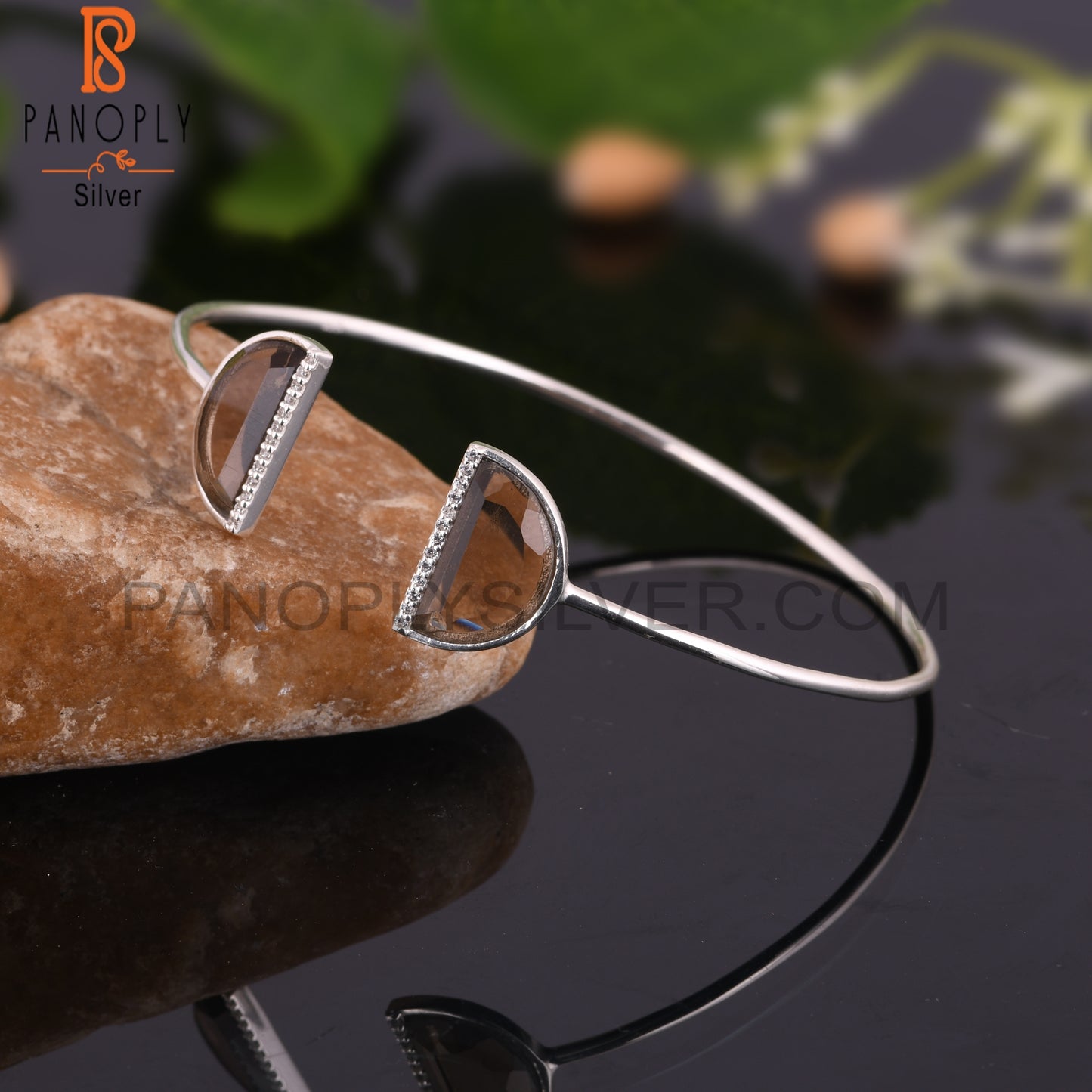 Cubic Zirconia & Smoky Topaz 925 Sterling Silver Bangle