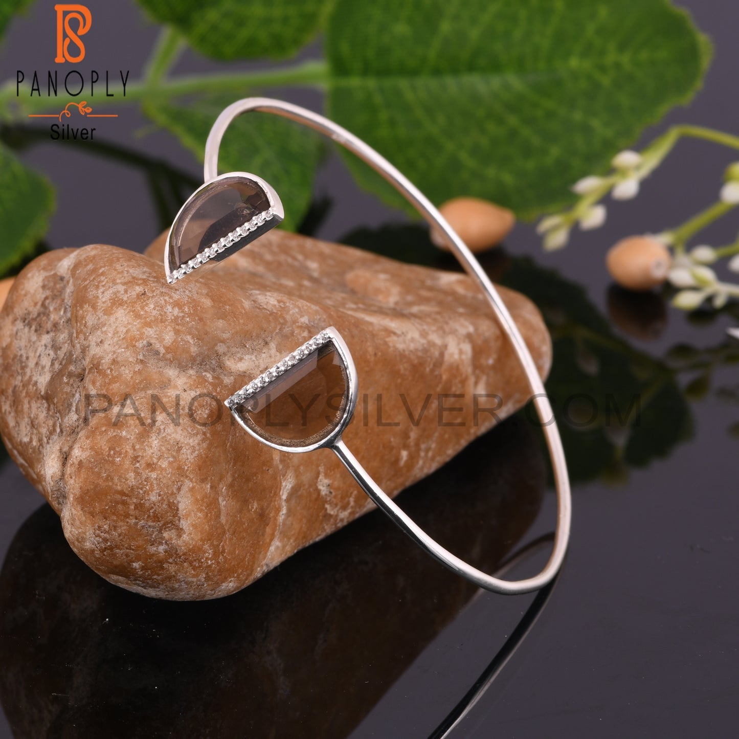Cubic Zirconia & Smoky Topaz 925 Sterling Silver Bangle