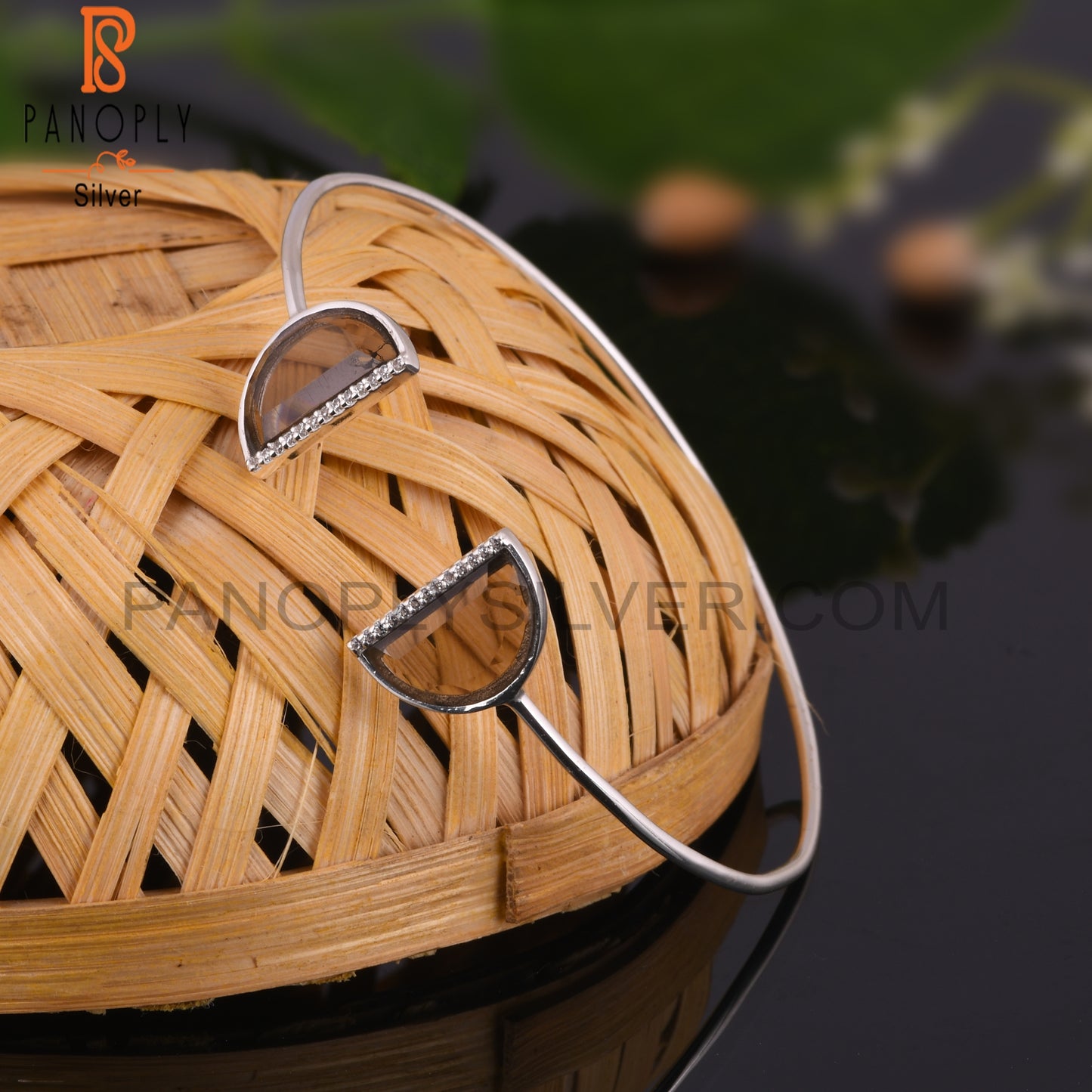 Cubic Zirconia & Smoky Topaz 925 Sterling Silver Bangle