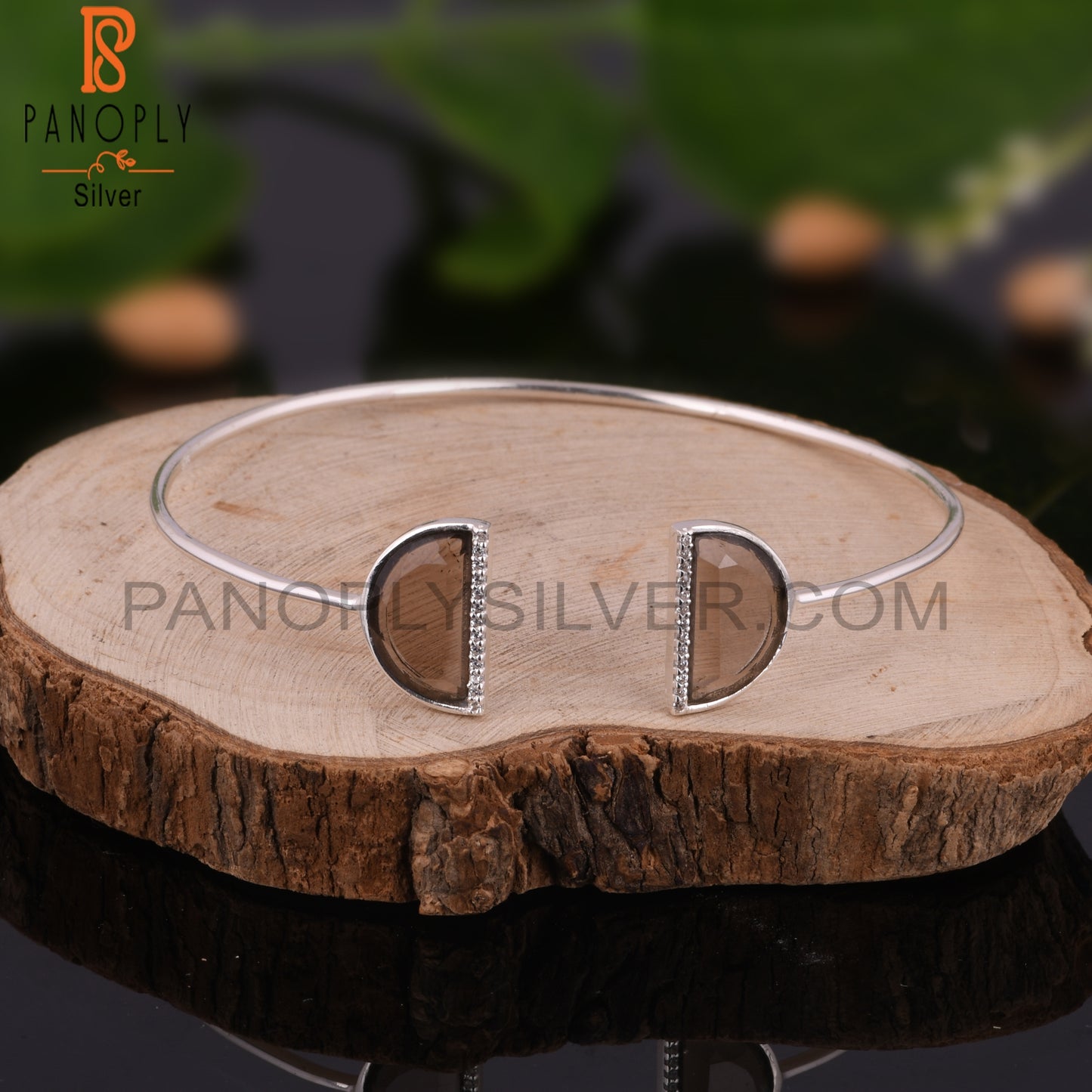 Cubic Zirconia & Smoky Topaz 925 Sterling Silver Bangle