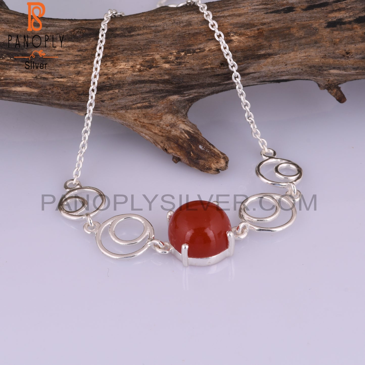 Aesthetic Red Onyx Round Shape Sterling Silver Bracelet