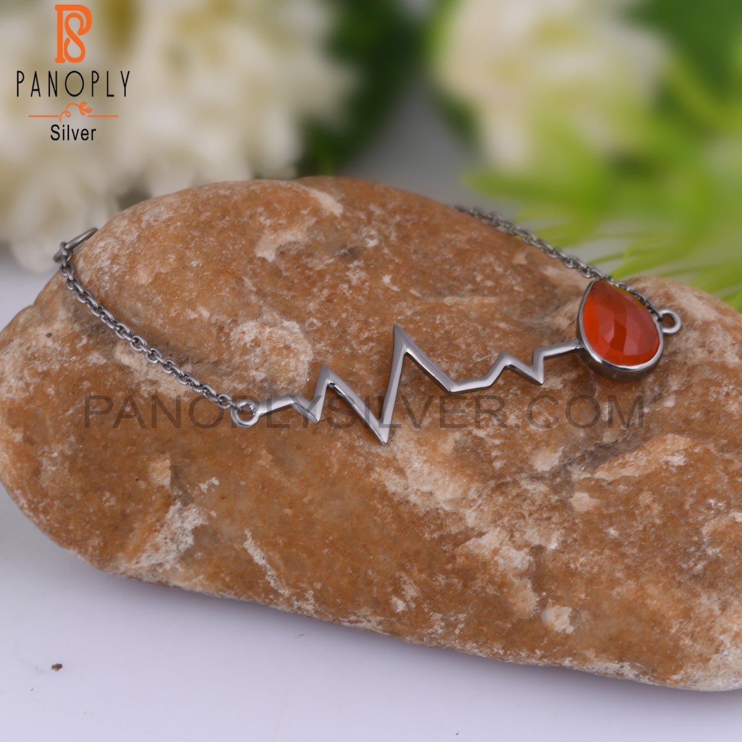 Red Onyx Pear 925 Sterling Silver Bracelet