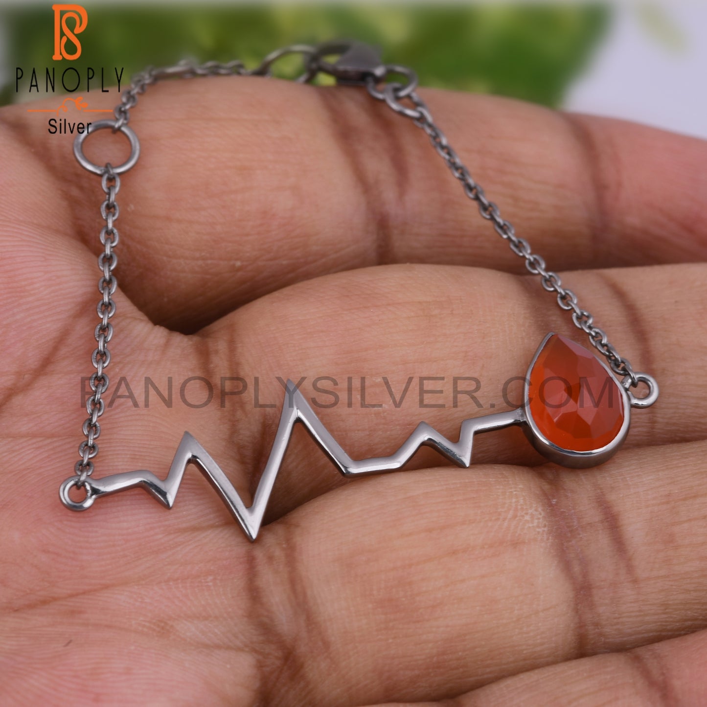 Red Onyx Pear 925 Sterling Silver Bracelet