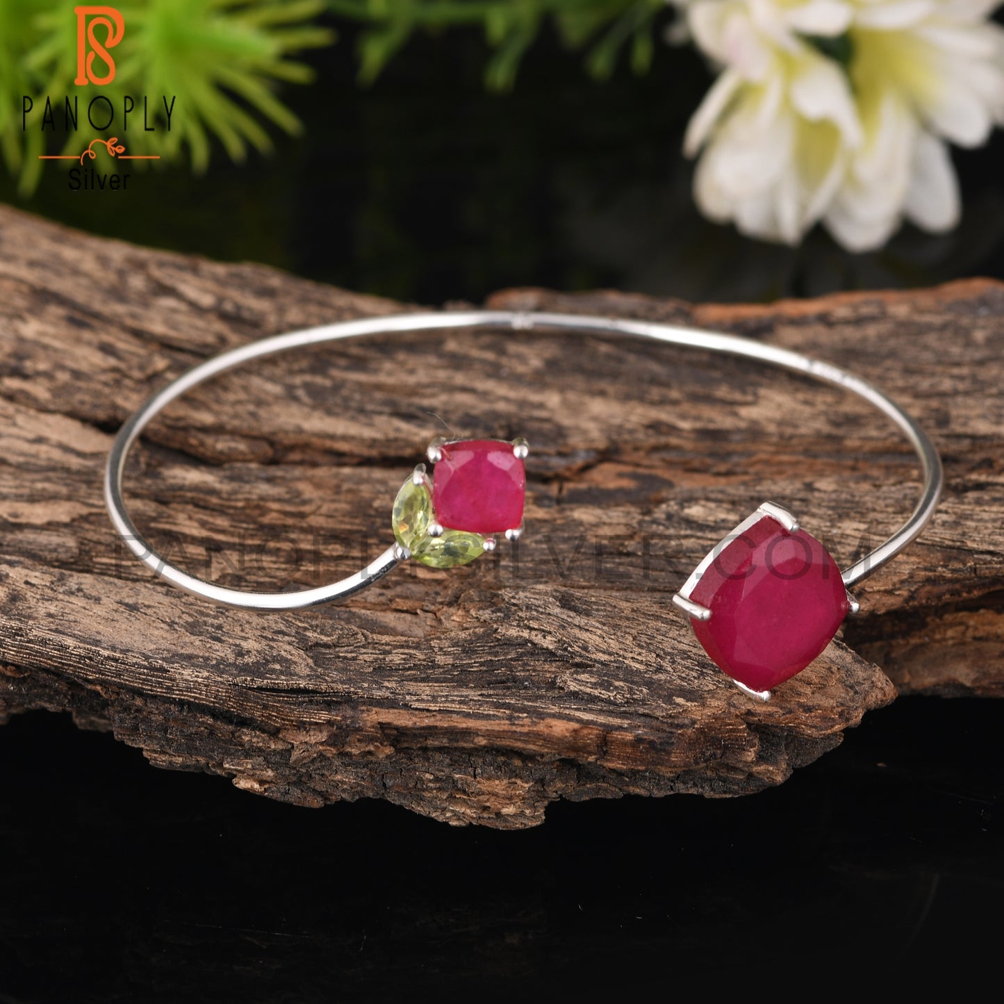 Dyed Ruby & Peridot 925 Sterling Silver Bracelet
