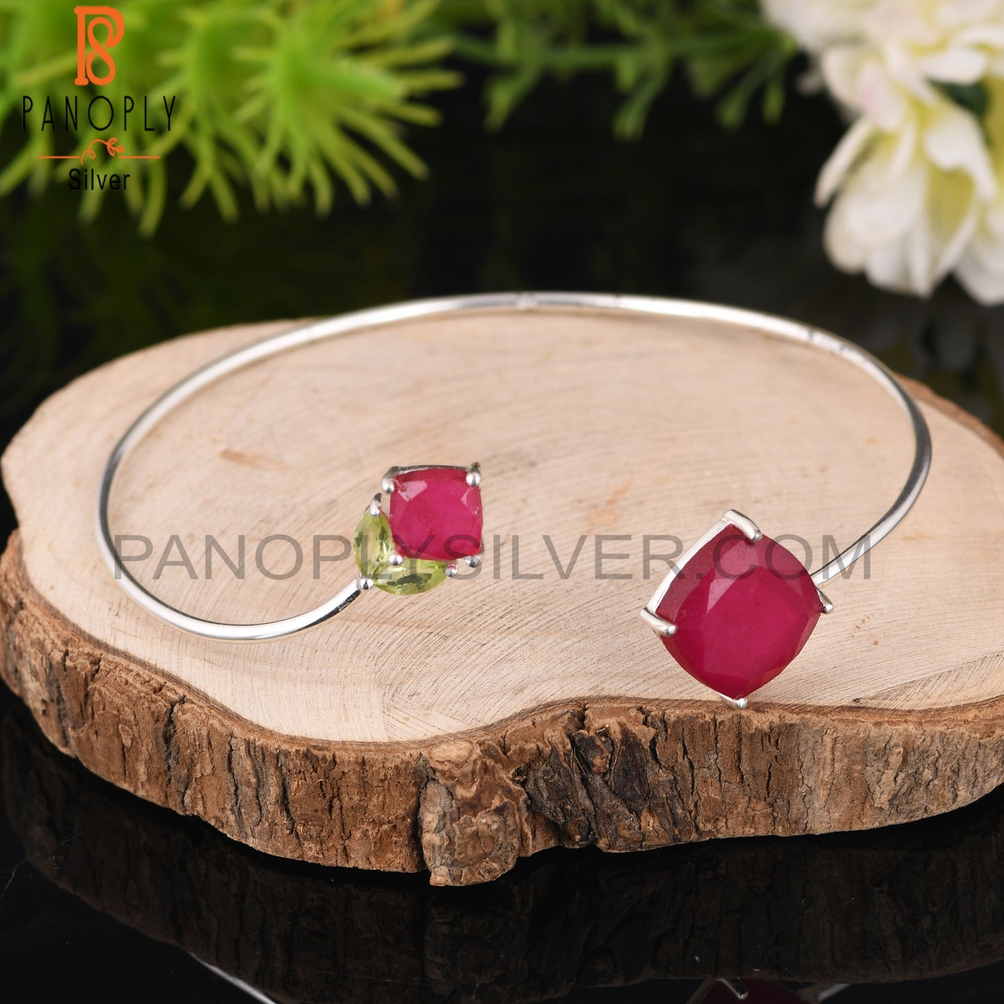 Dyed Ruby & Peridot 925 Sterling Silver Bracelet
