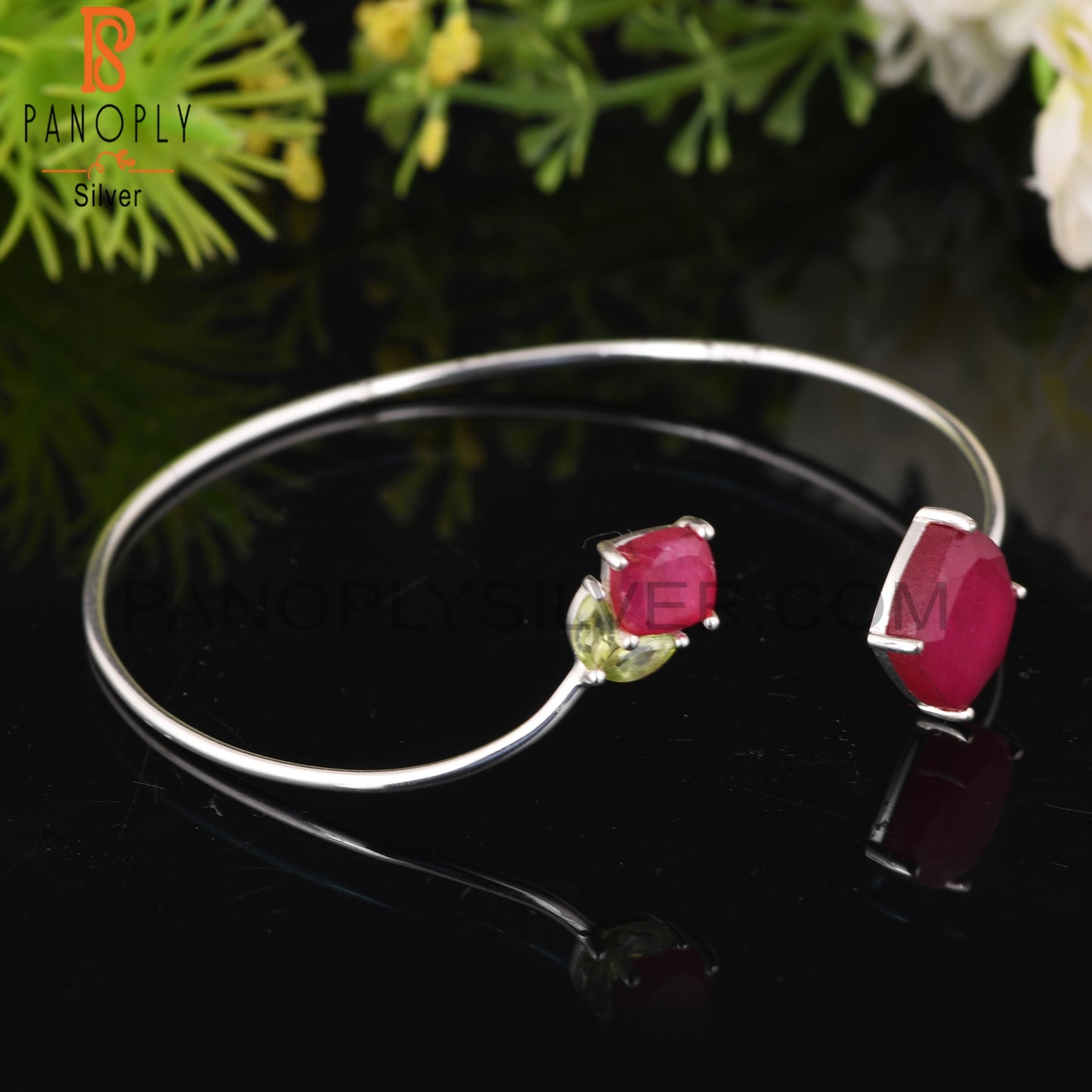 Dyed Ruby & Peridot 925 Sterling Silver Bracelet