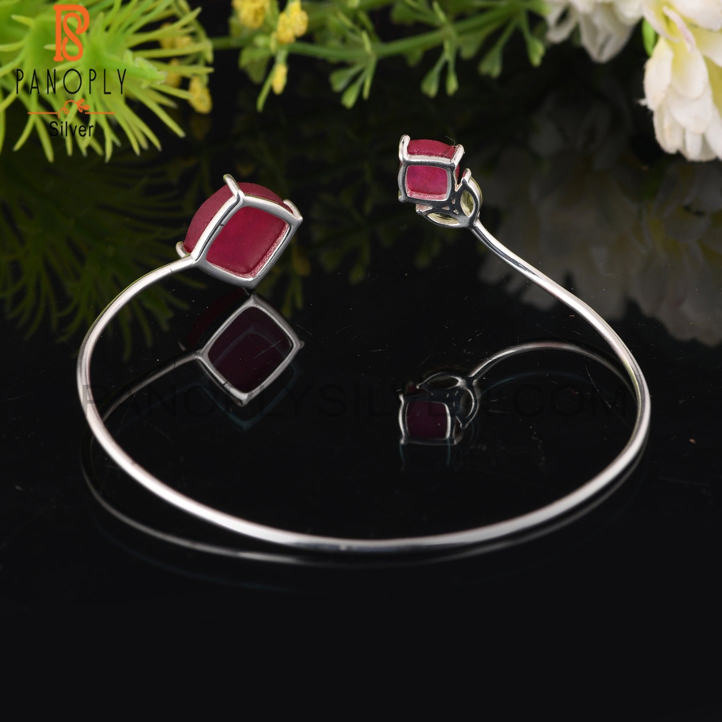 Dyed Ruby & Peridot 925 Sterling Silver Bracelet