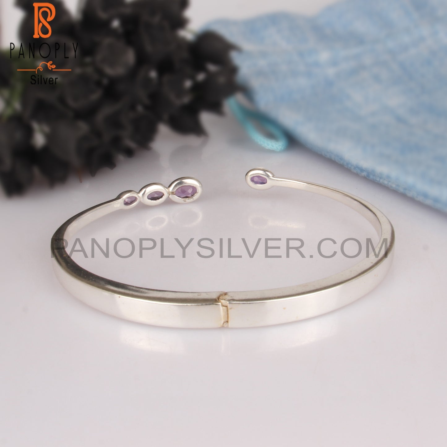 Amethyst Oval 925 Sterling Silver Bangle Cuff