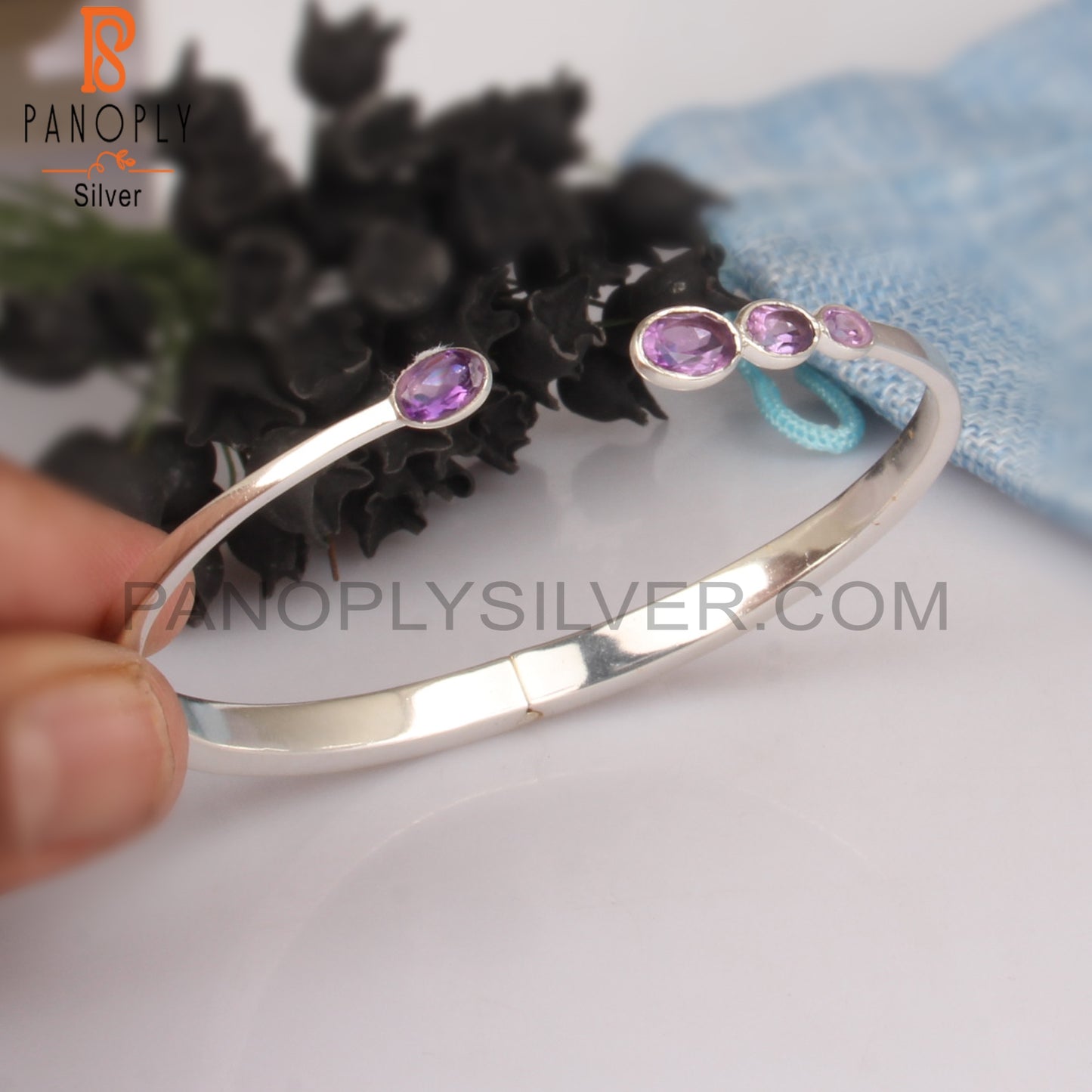 Amethyst Oval 925 Sterling Silver Bangle Cuff