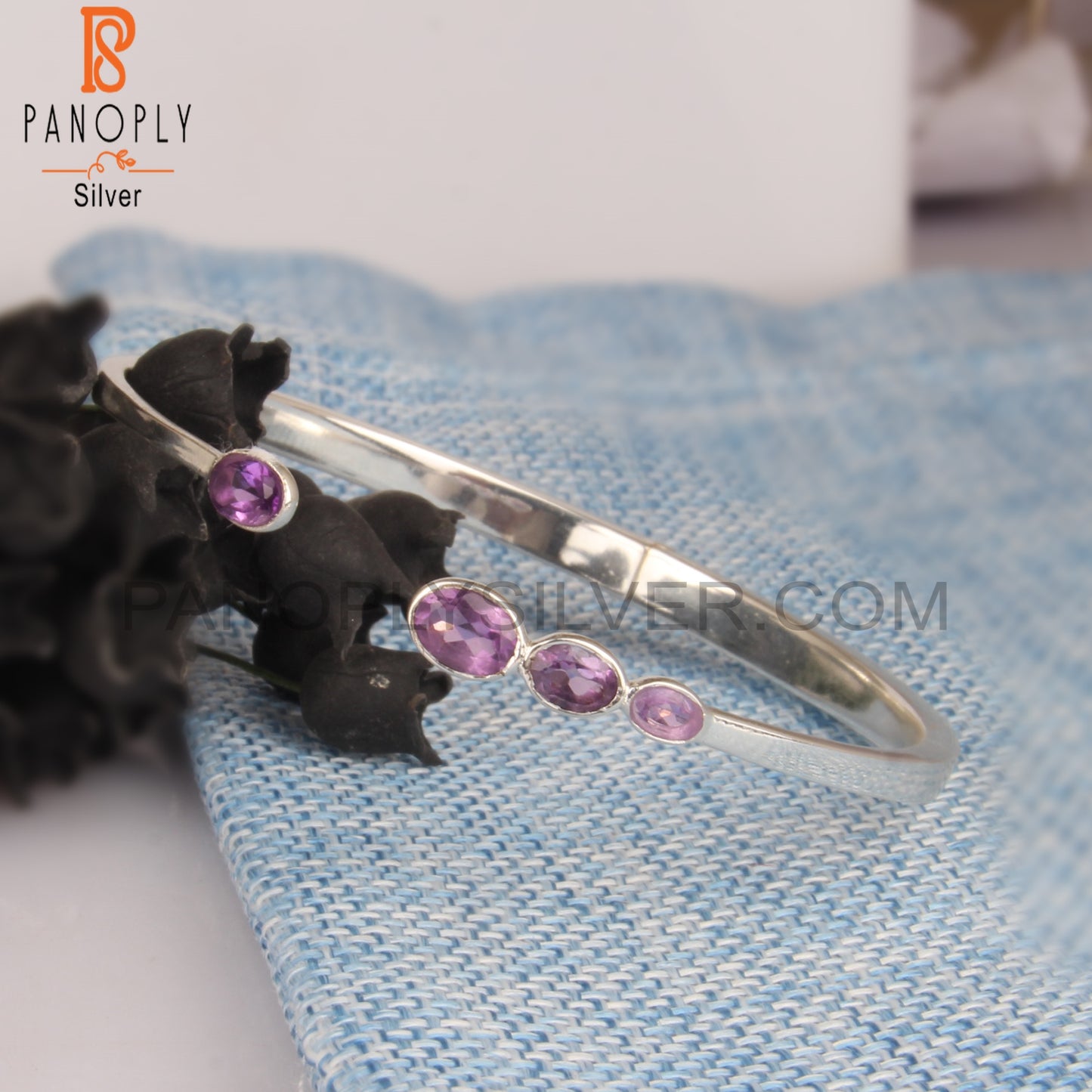 Amethyst Oval 925 Sterling Silver Bangle Cuff