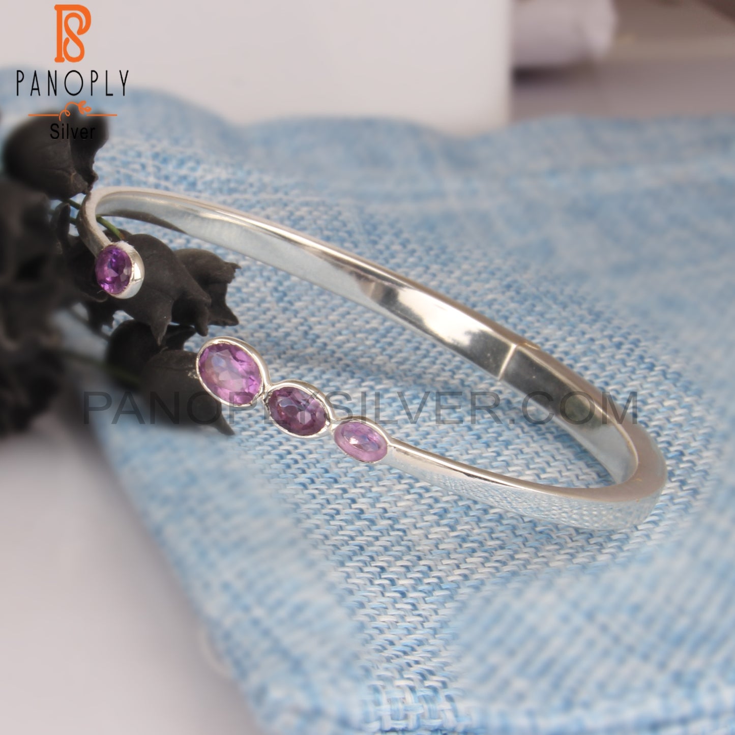 Amethyst Oval 925 Sterling Silver Bangle Cuff