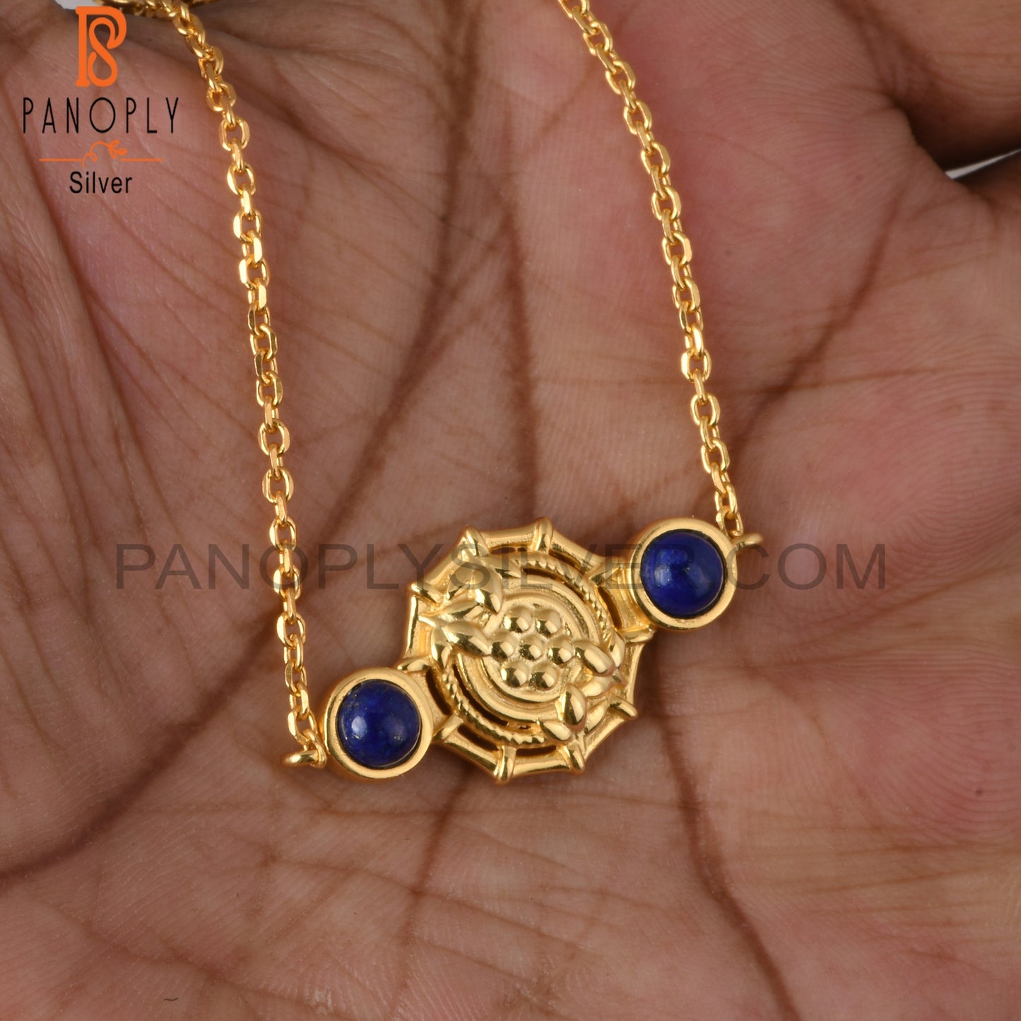 Lapis Round 925 Sterling Silver Plam Bracelet